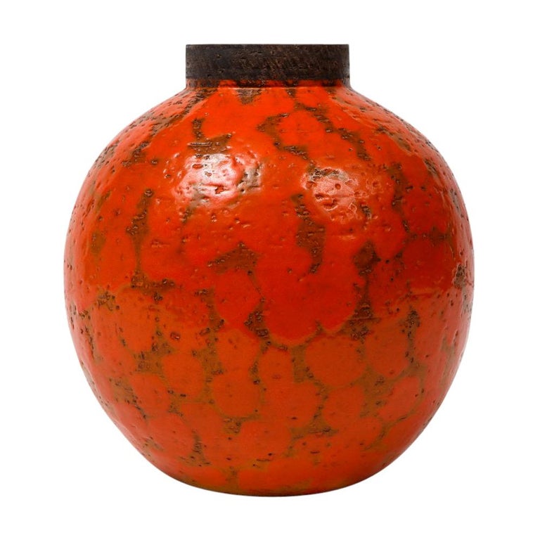 Bitossi for Raymor Vase, Ceramic, Orange and Brown, Signed For Sale at ...