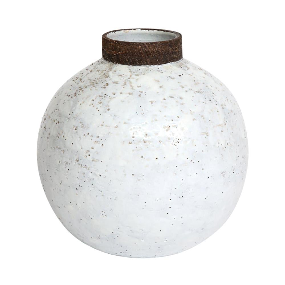 Bitossi for Raymor Vase, Ceramic, White and Brown, Signed