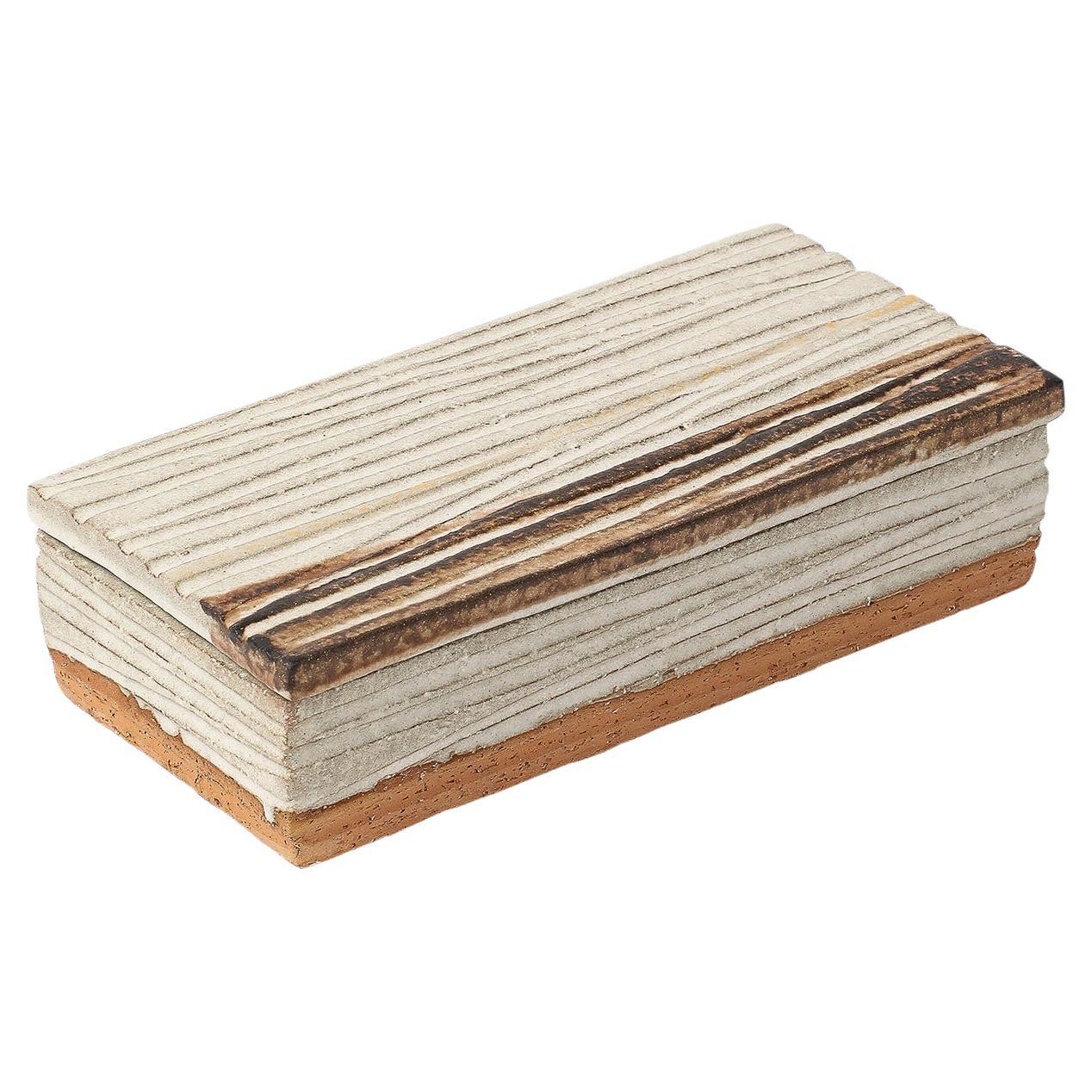 Bitossi für Rosenthal Netter Box, Keramik, Pietra, geschnitzt, Creme, Braun, signiert im Angebot