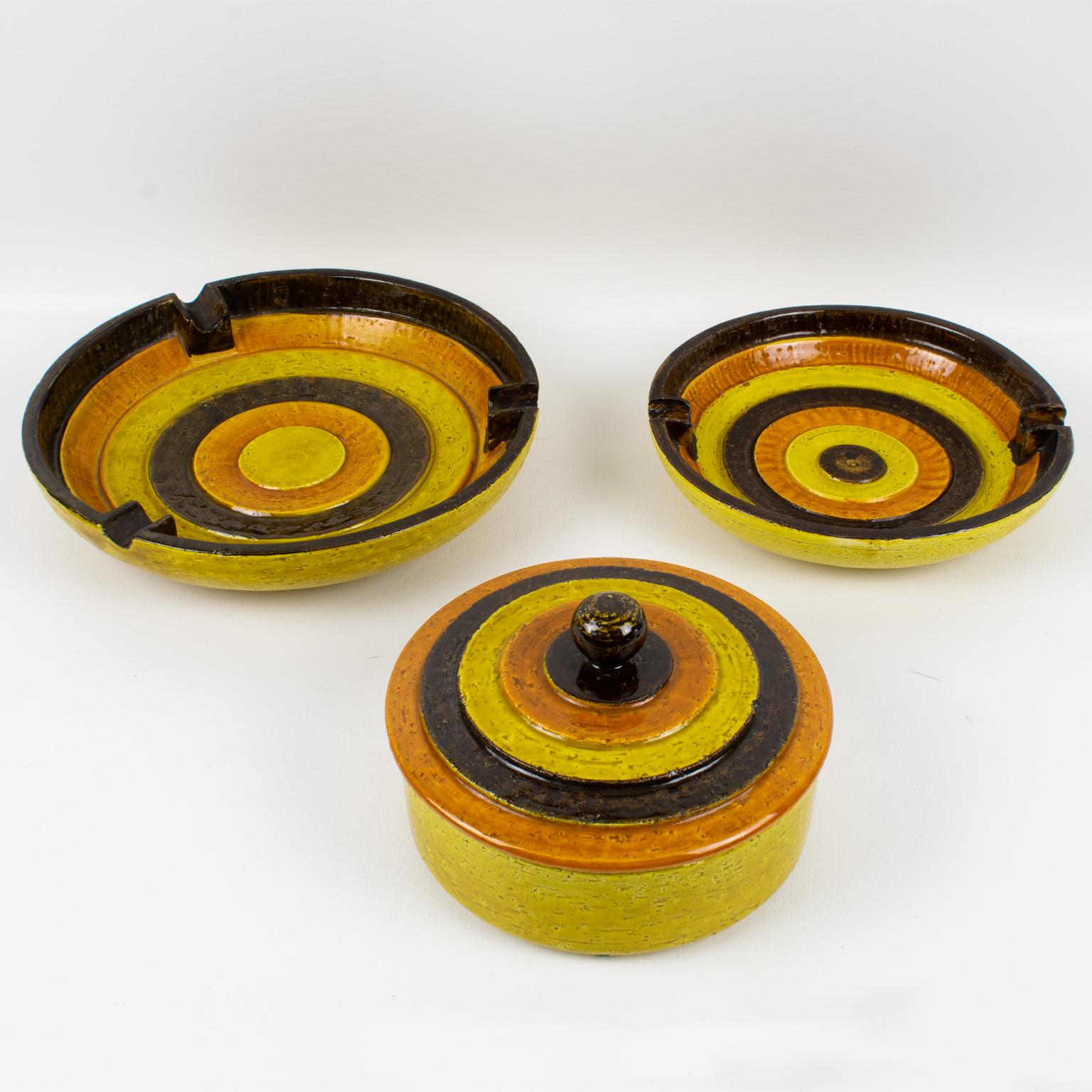 Mid-Century Modern Boîte et deux bols Vide Poche en céramique de Bitossi pour Rosenthal Netter, vers 1960 en vente