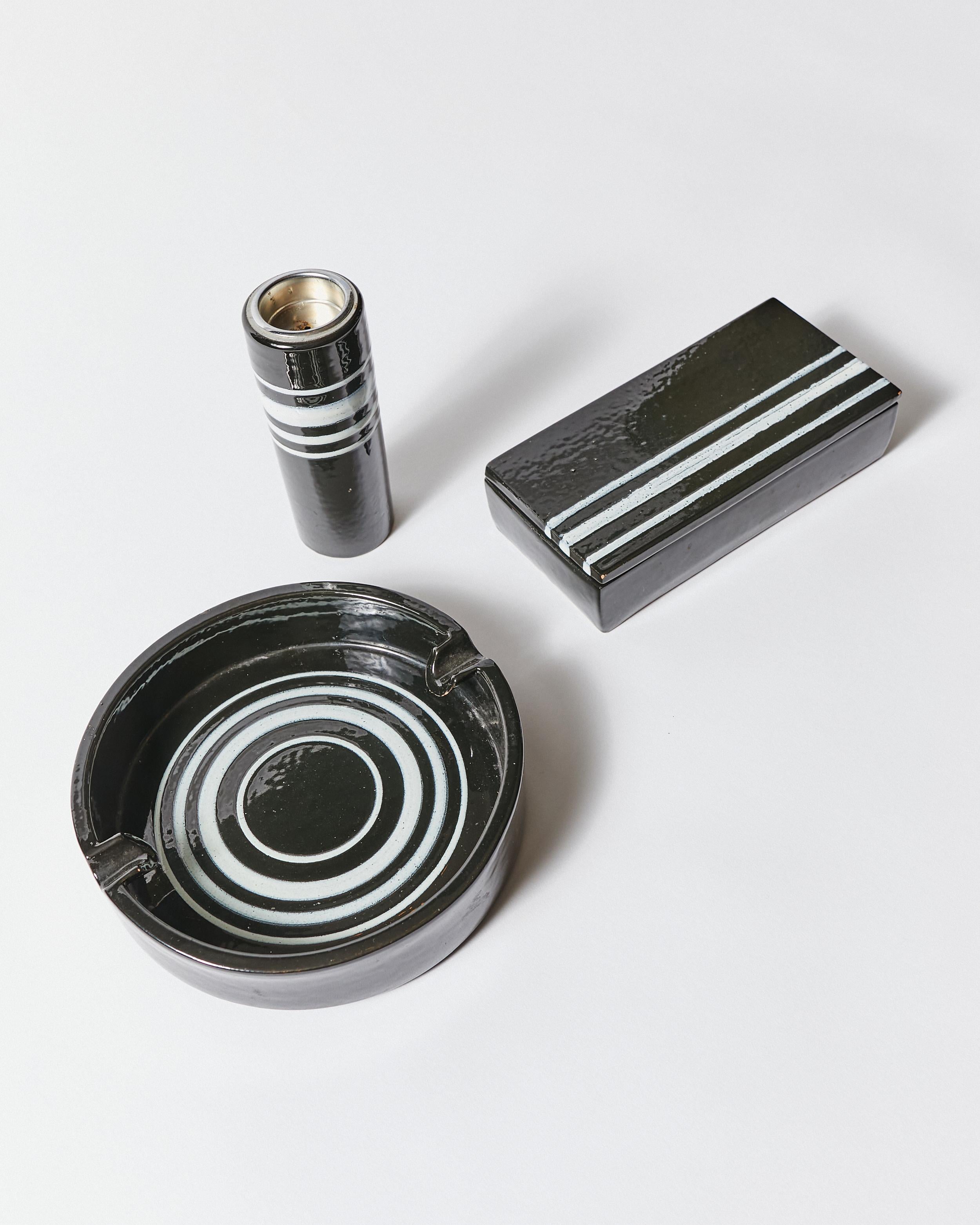 Mid-Century Modern Bitossi for Rosenthal Netter Ceramic Box, Ashtray and Votive Candle Holder For Sale