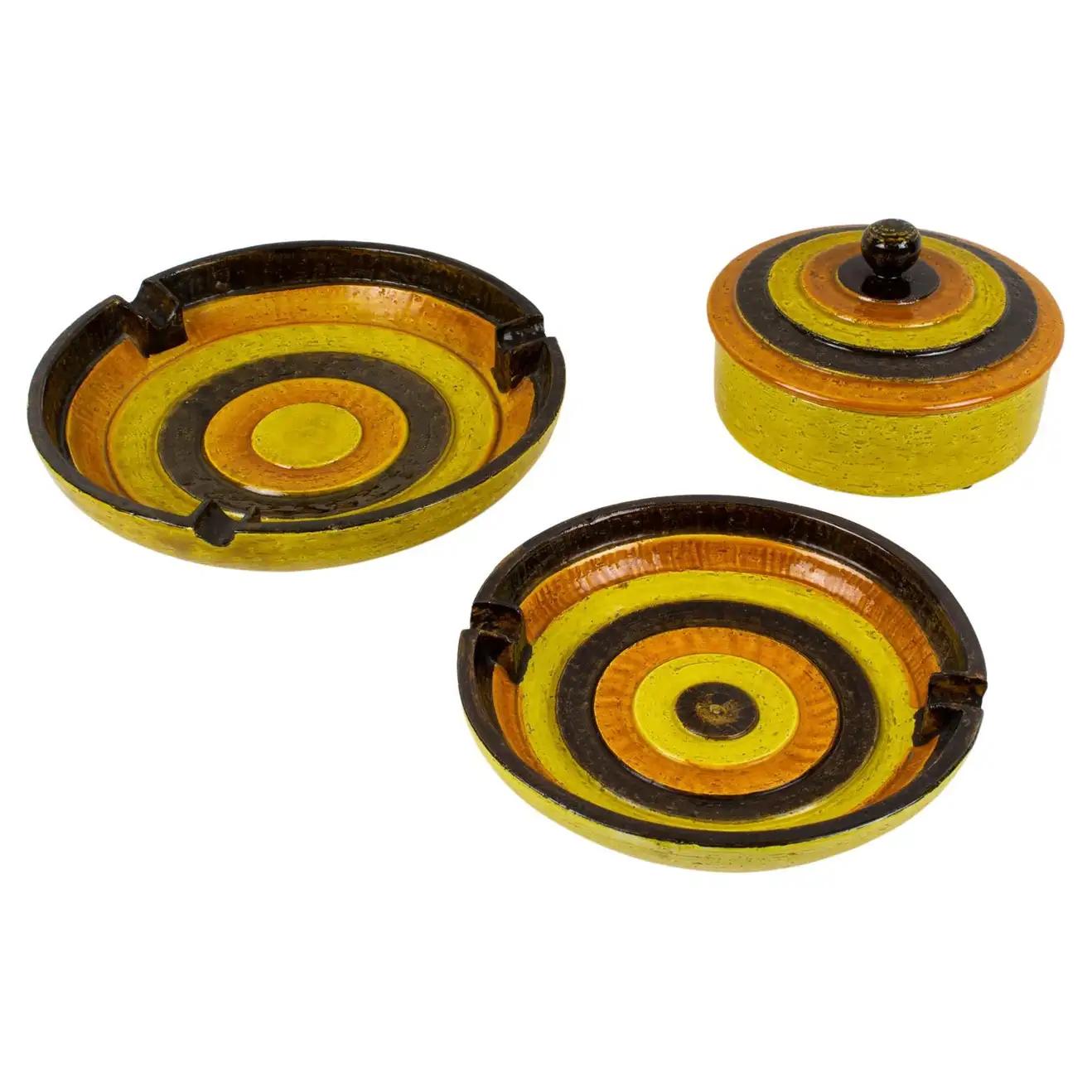 Bitossi for Rosenthal Netter Yellow Ceramic Box and Vide Poche Set, Italy 1960s For Sale 8