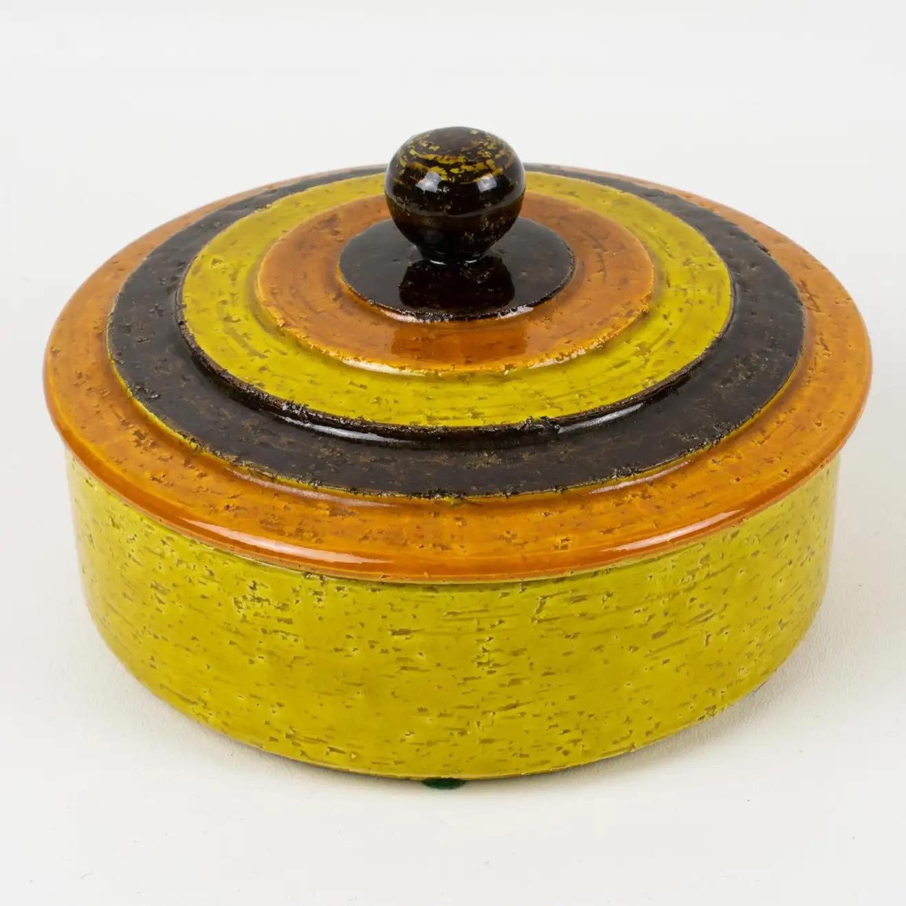 Mid-Century Modern Bitossi for Rosenthal Netter Yellow Ceramic Box and Vide Poche Set, Italy 1960s For Sale
