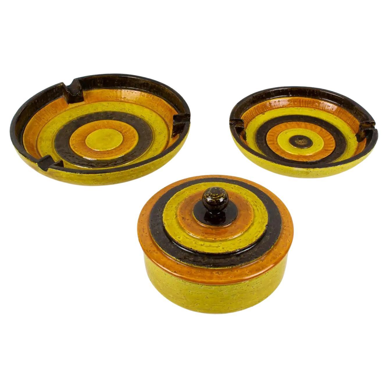 Bitossi for Rosenthal Netter Yellow Ceramic Box and Vide Poche Set, Italy 1960s For Sale