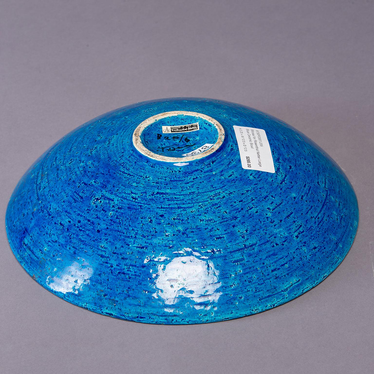 20th Century Bitossi for Rosenthal Netter Large Blue Ceramic Bowl