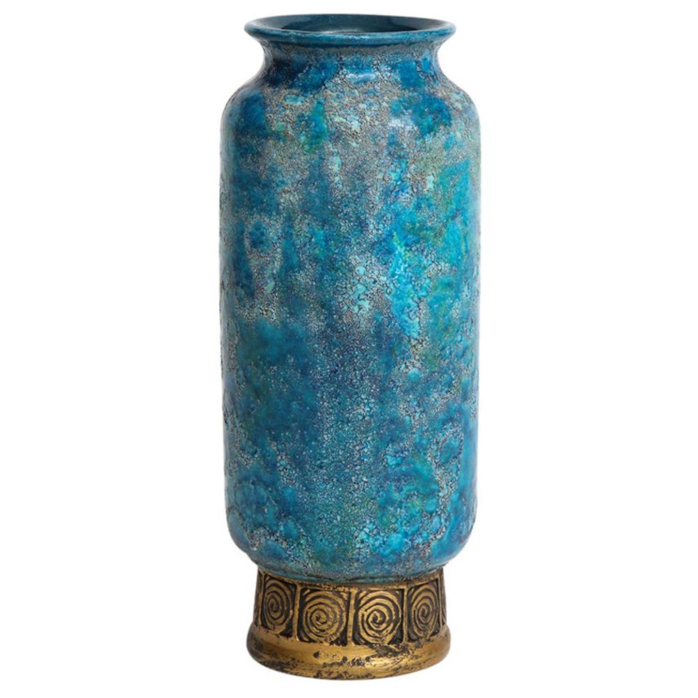 Bitossi for Rosenthal Netter Cinese Vase, Ceramic, Blue and Gold, Signed
