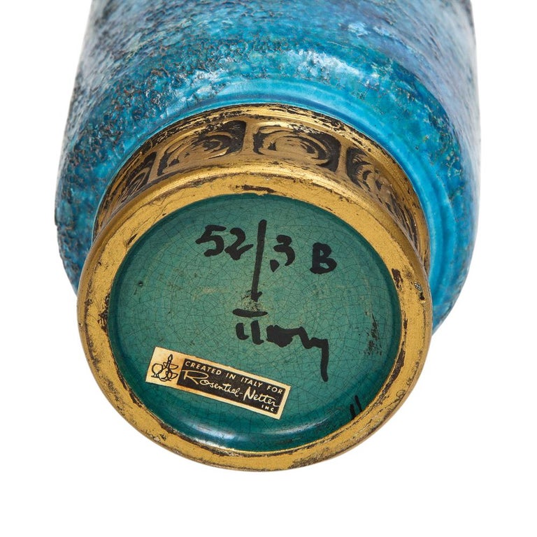 Bitossi for Rosenthal Netter Vase, Ceramic, Blue, Gold, Cinese, Signed For Sale 4