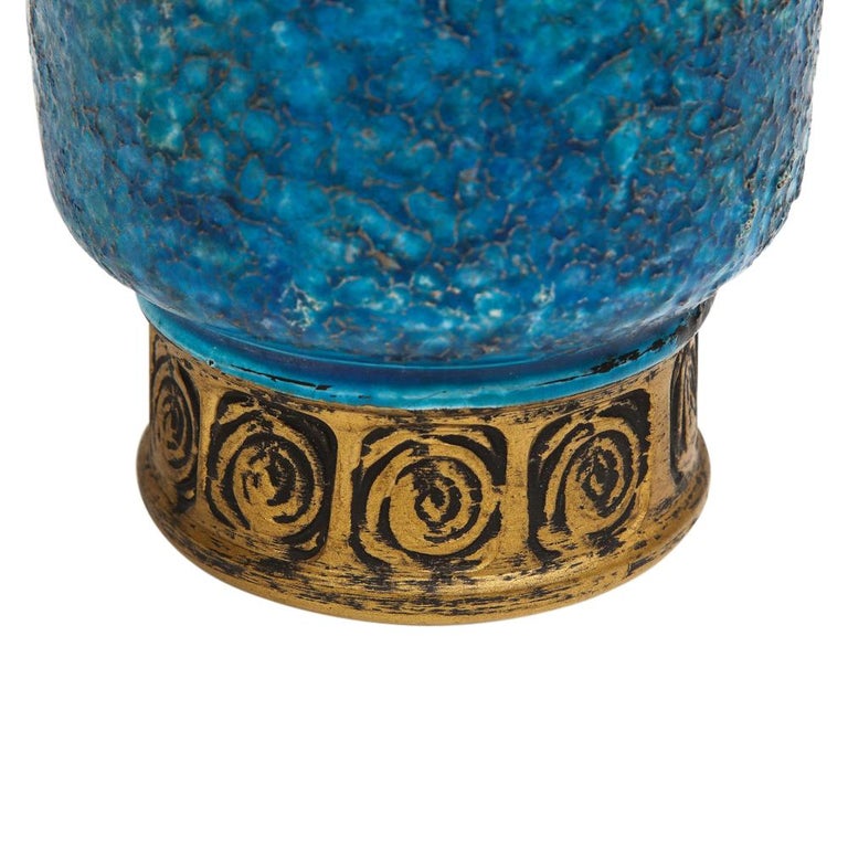 Mid-20th Century Bitossi for Rosenthal Netter Vase, Ceramic, Blue, Gold, Cinese, Signed For Sale
