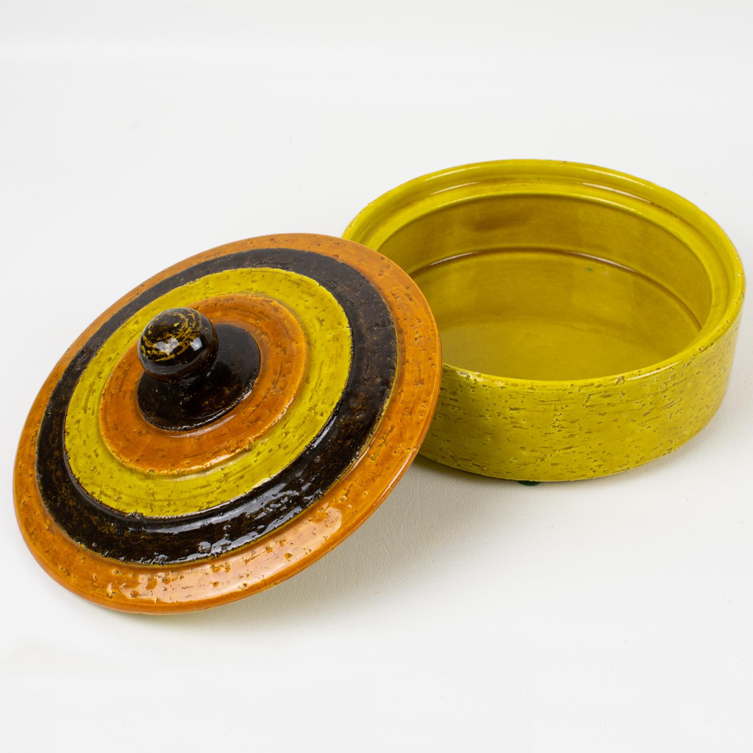 Mid-20th Century Bitossi for Rosenthal Netter Yellow Ceramic Box and Vide Poche Set, Italy 1960s For Sale