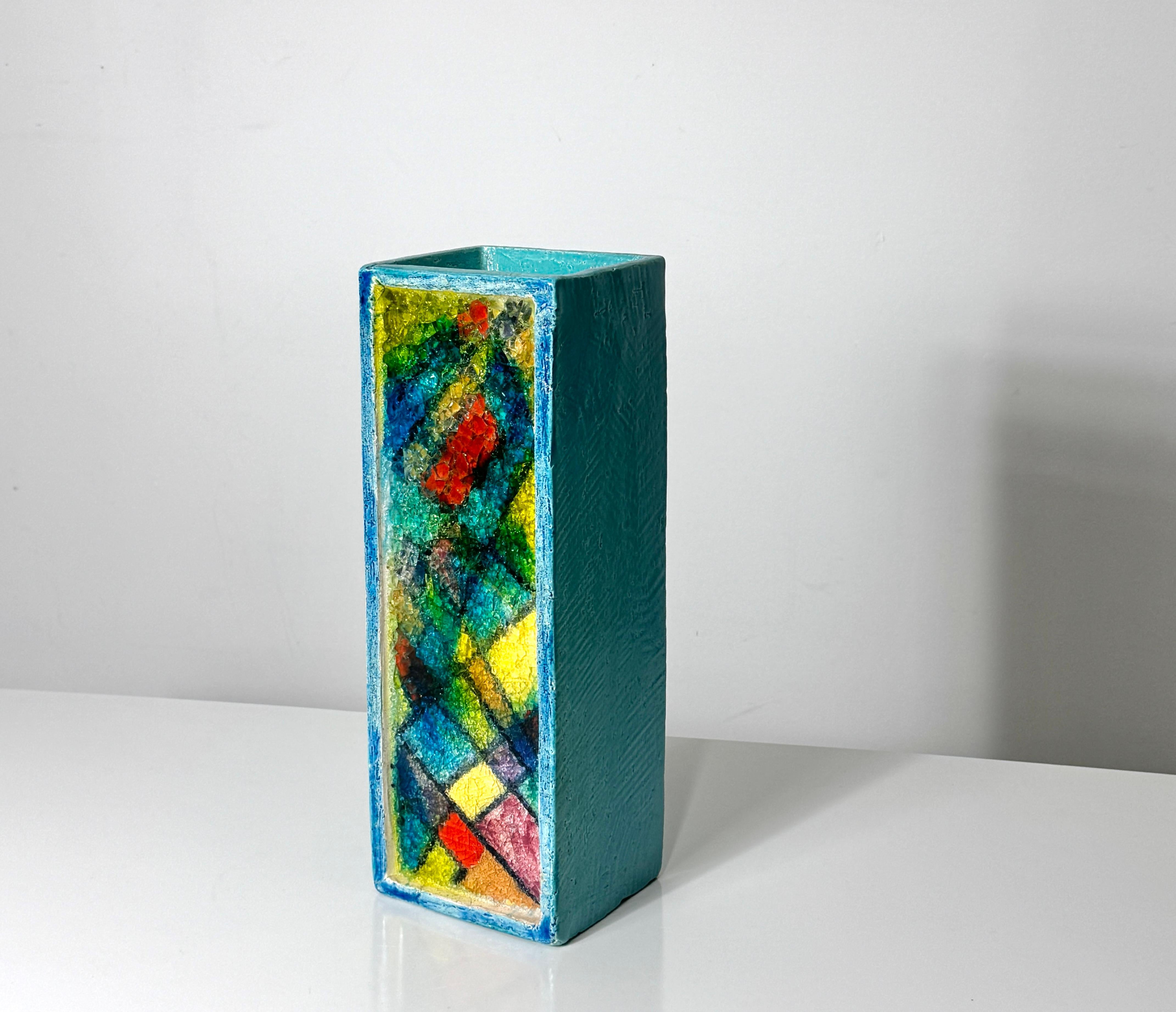 Mid Century Modern Bitossi Fritte Fused Glass Mosaic Keramik Vase Italien 1960s (Moderne der Mitte des Jahrhunderts) im Angebot