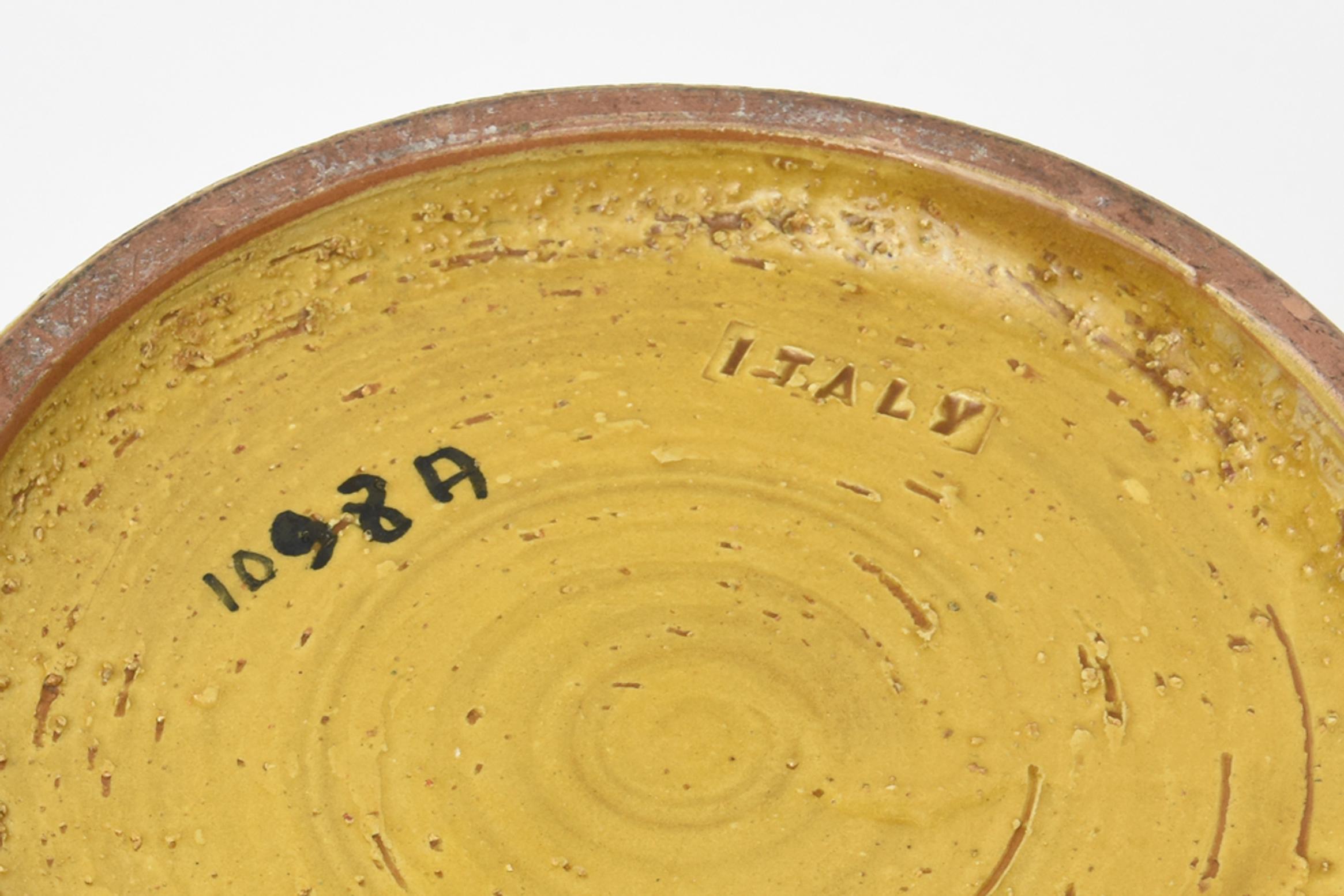 Bitossi Glazed Mustard Ceramic Lidded Box with Fused Glass Mosaic Top Vintage 1