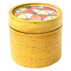 Bitossi Glazed Mustard Ceramic Lidded Box with Fused Glass Mosaic Top Vintage