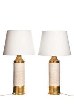 Bitossi Gold and Off-White Glazed Table Lamps, 1960s