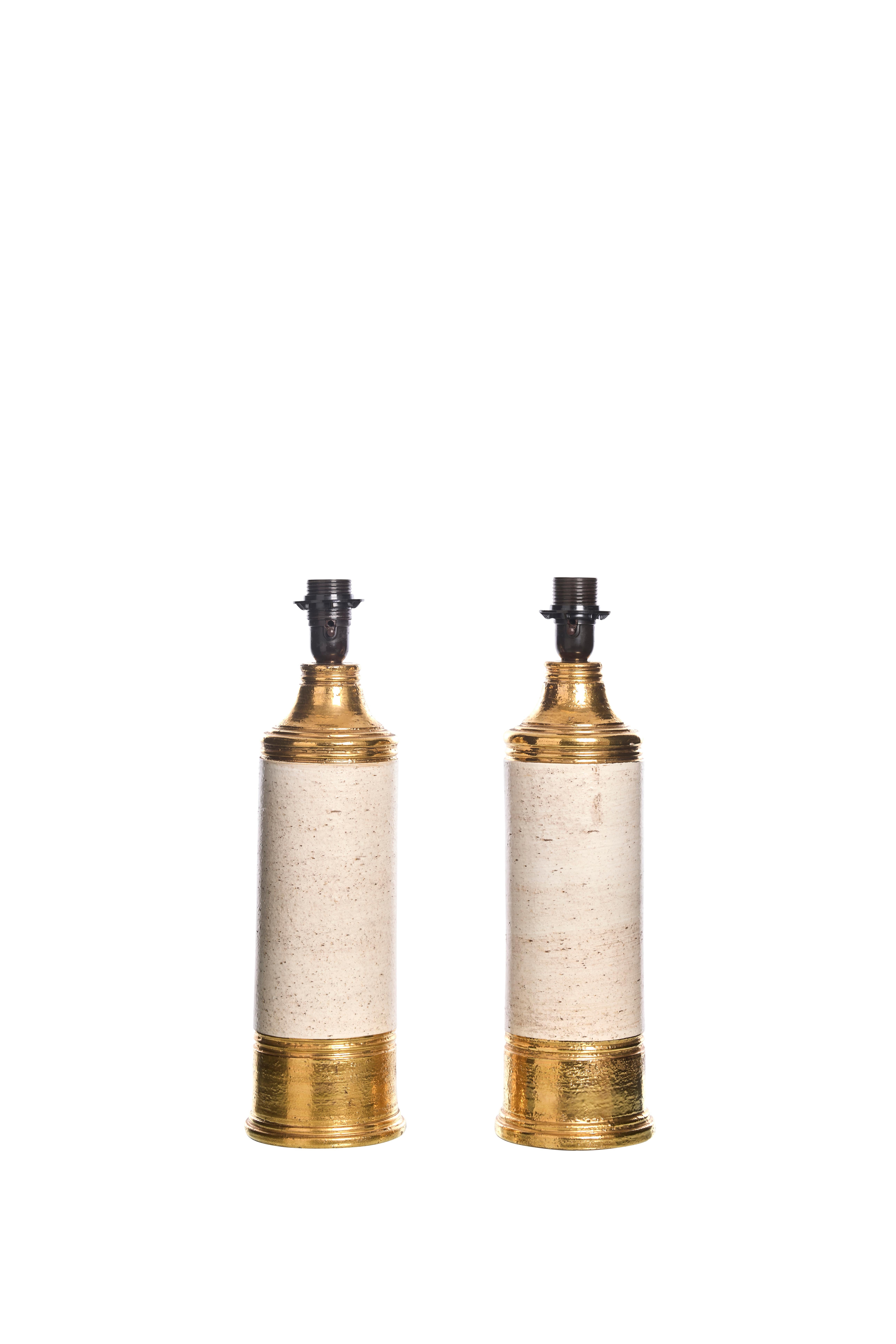 Mid-Century Modern Lampes de table en or et glaçure Off-White, 1960s en vente