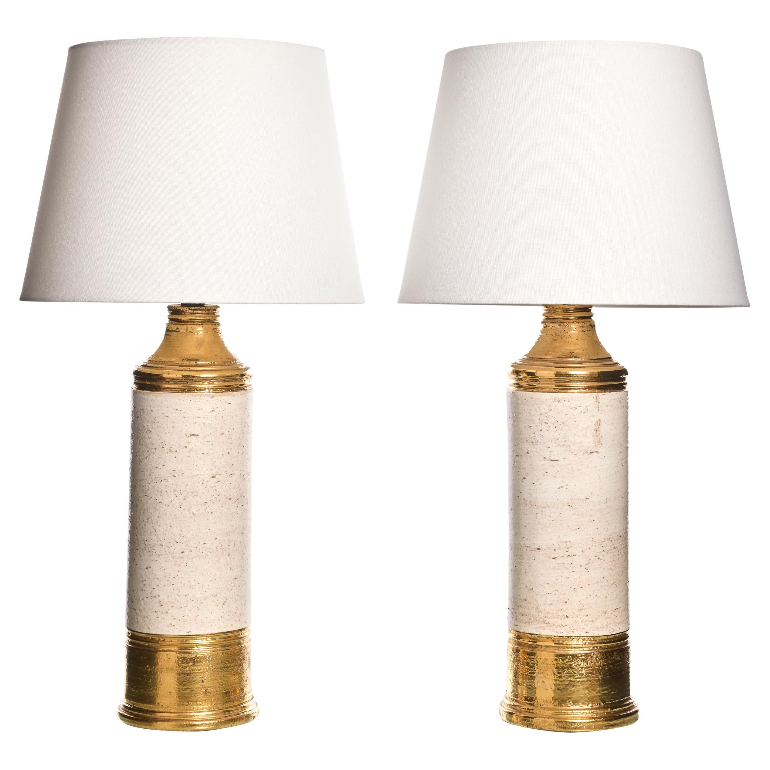 Lampade da tavolo Bitossi smaltate in oro e bianco sporco, anni '60