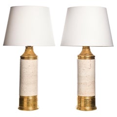Lampade da tavolo Bitossi smaltate in oro e bianco sporco, anni '60