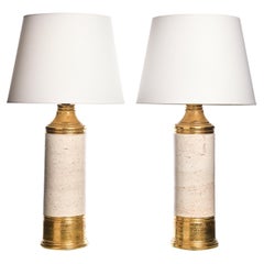 Bitossi Gold and Off-White Glazed Table Lamps, 1960s