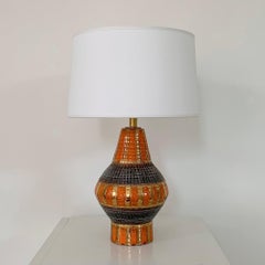 Bitossi Gold and Orange Ceramic Table Lamp, circa 1970, Italy.