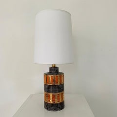 Bitossi Gold and Orange Ceramic Table Lamp, circa 1970, Italy.
