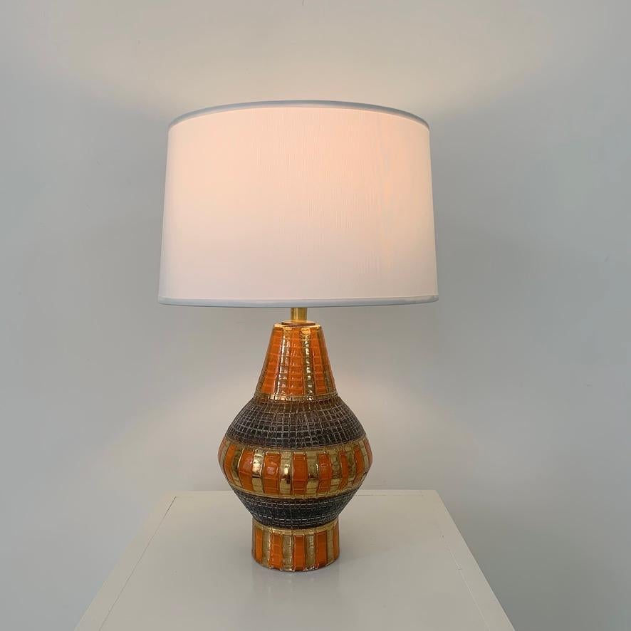 Mid-Century Modern Lampe de table en céramique or et orange de Bitossi, vers 1970, Italie. en vente