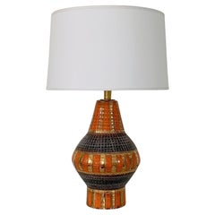 Bitossi Gold and Orange Ceramic Table Lamp, circa 1970, Italy.