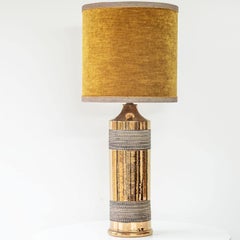Bitossi Gold Ceramic Lamp, Custom Ochre Lampshade by R. Houben