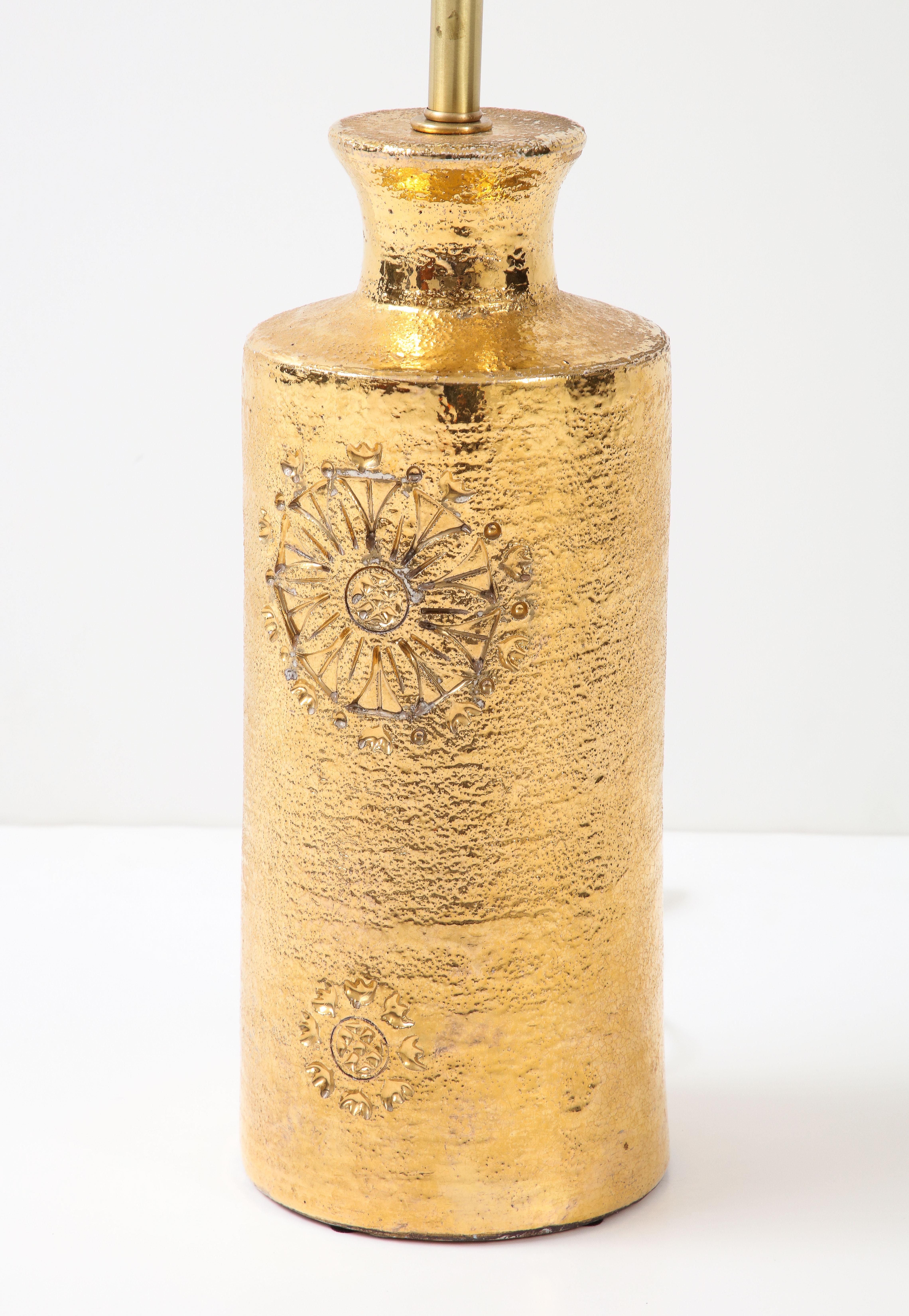 20th Century Bitossi Gold Glazed Ceramic Lamp For Sale