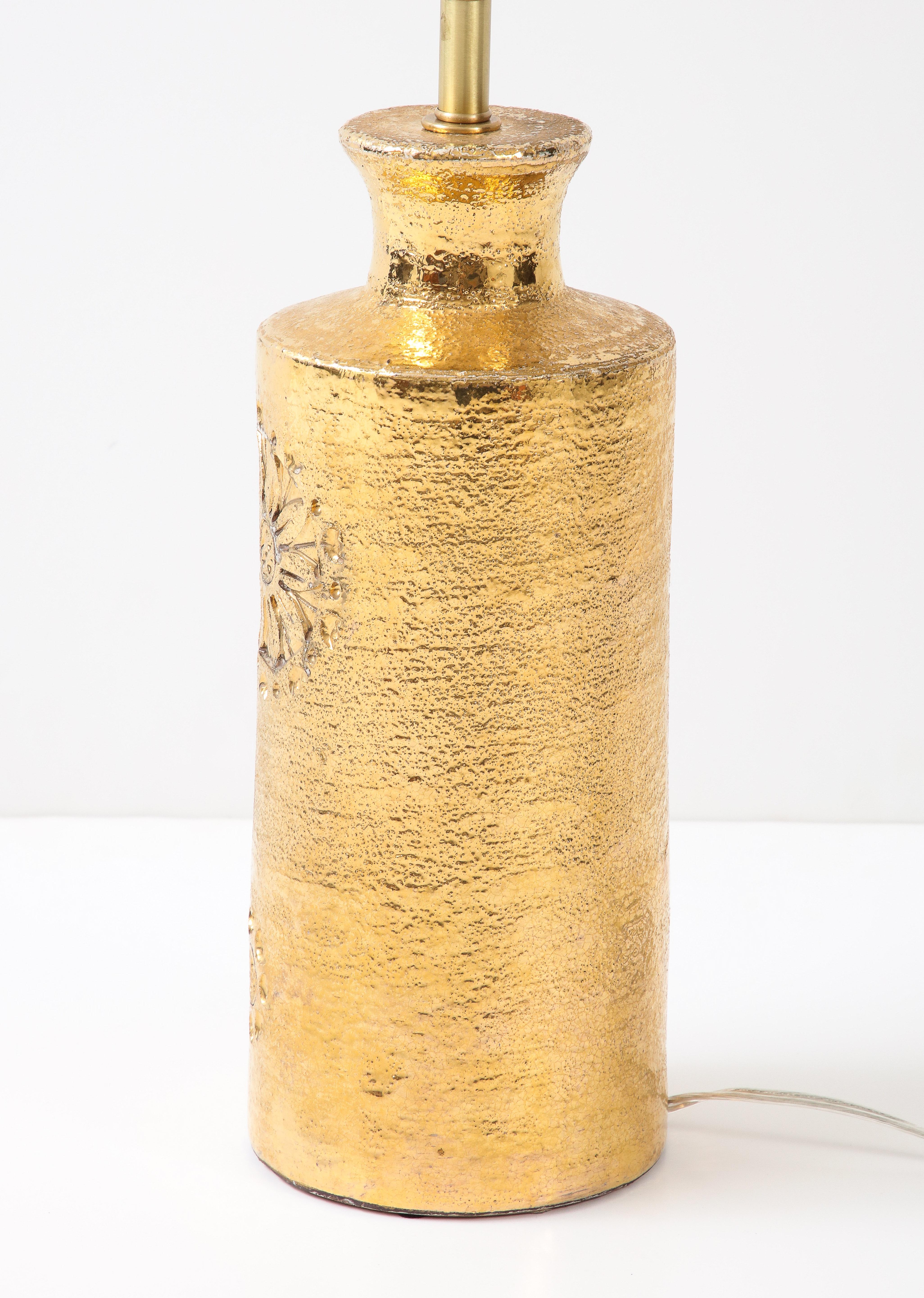 Laiton Lampe Bitossi en céramique émaillée dorée en vente