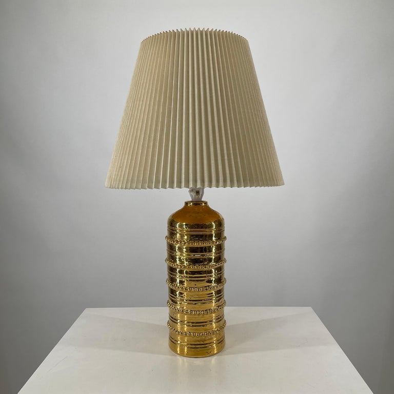 1 of 3 Bitossi Gold Glazed Ceramic Table Lamp by Miranda of Sweden
