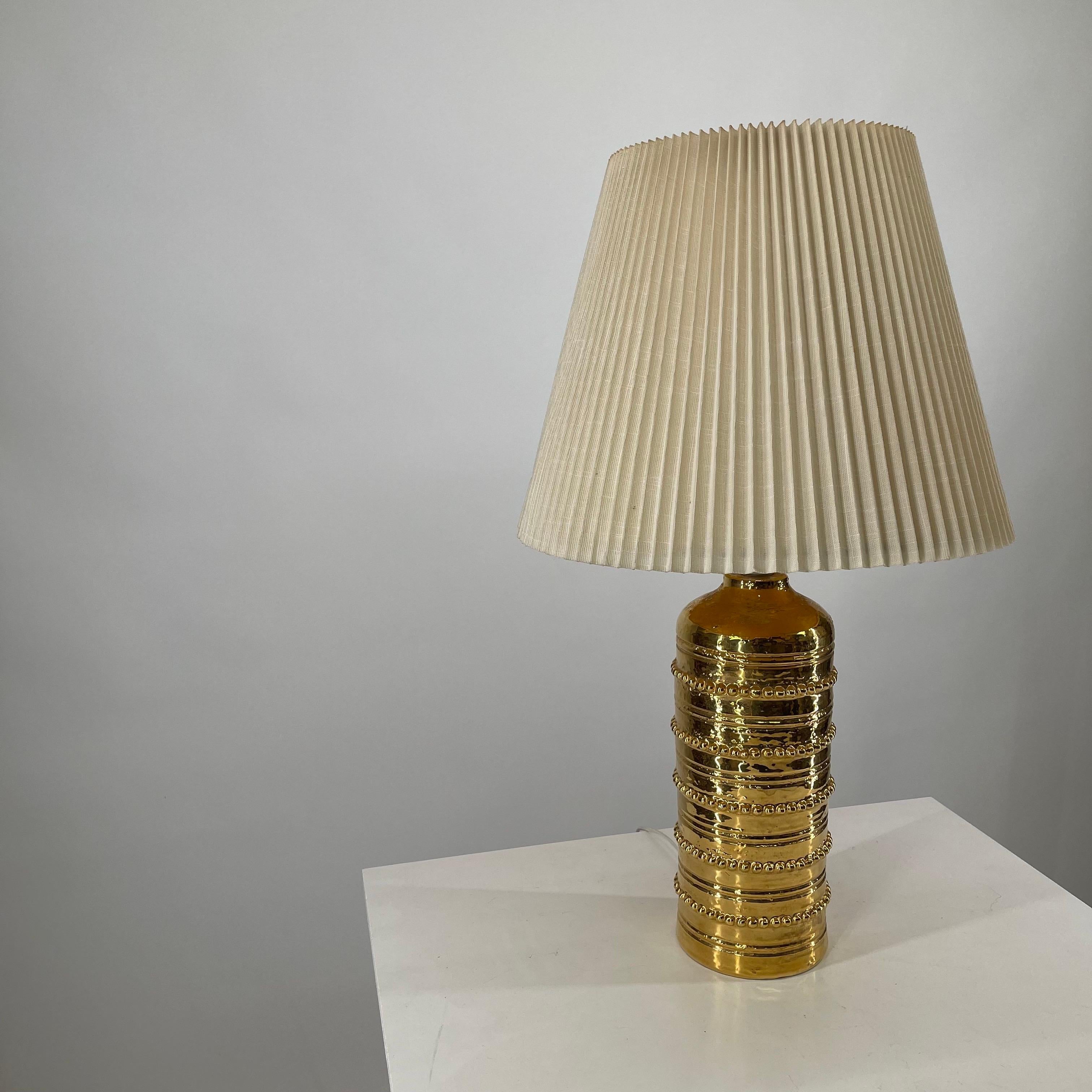 Swedish 1 of 3 Bitossi Gold Glazed Ceramic Table Lamp by Miranda of Sweden, 1965 For Sale