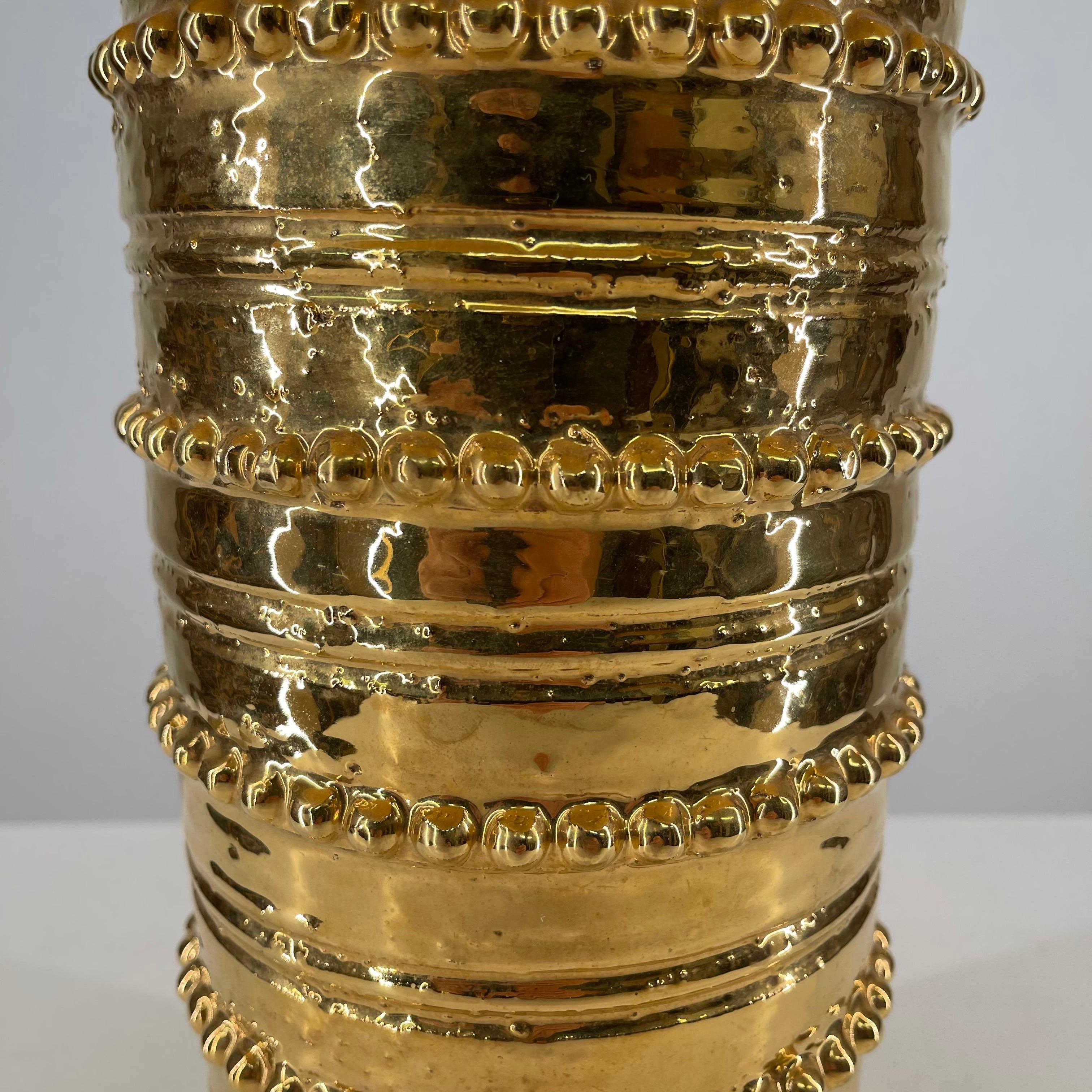 1 of 3 Bitossi Gold Glazed Ceramic Table Lamp by Miranda of Sweden, 1965 For Sale 1
