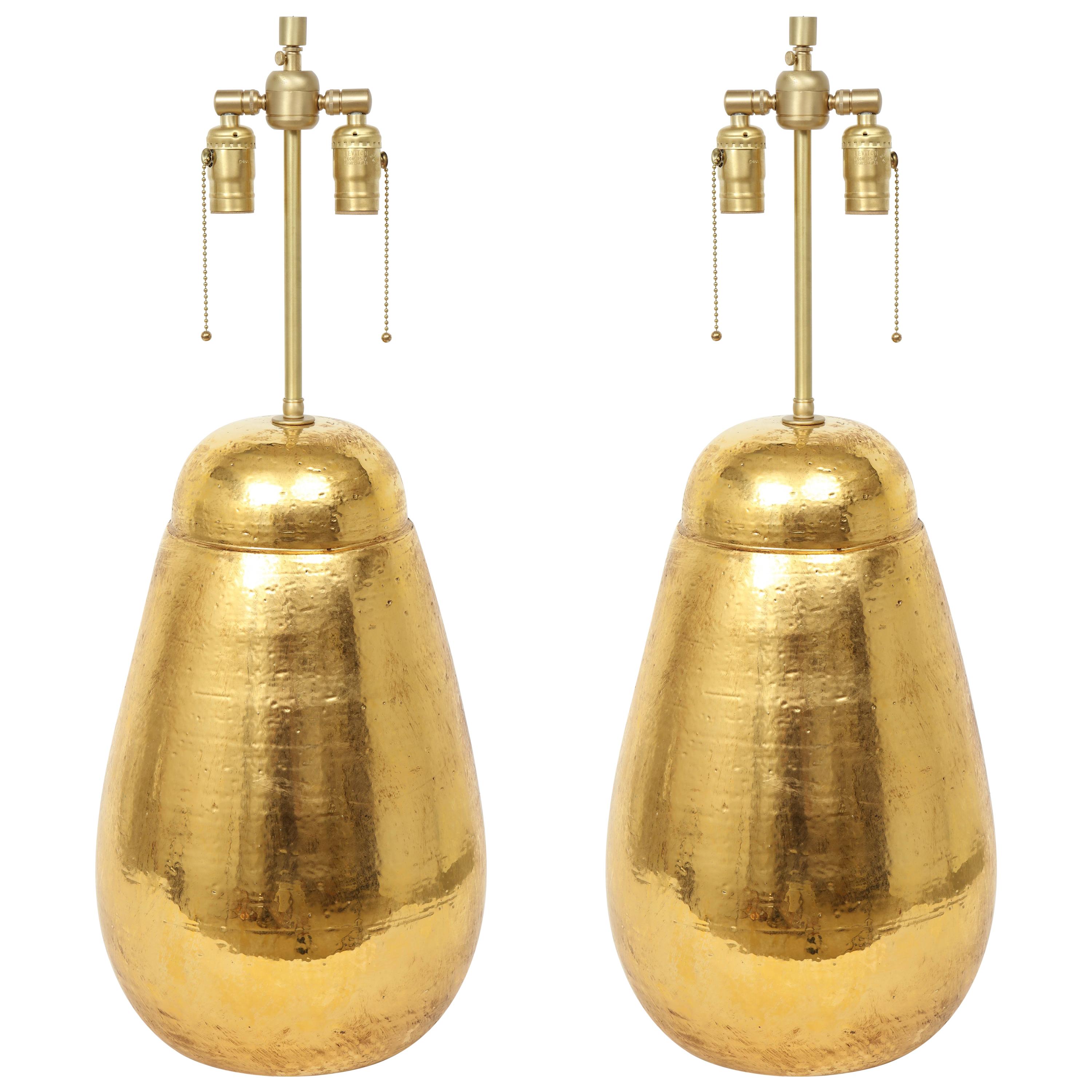 Bitossi, großformatige, gold glasierte Terrakotta-Lampen