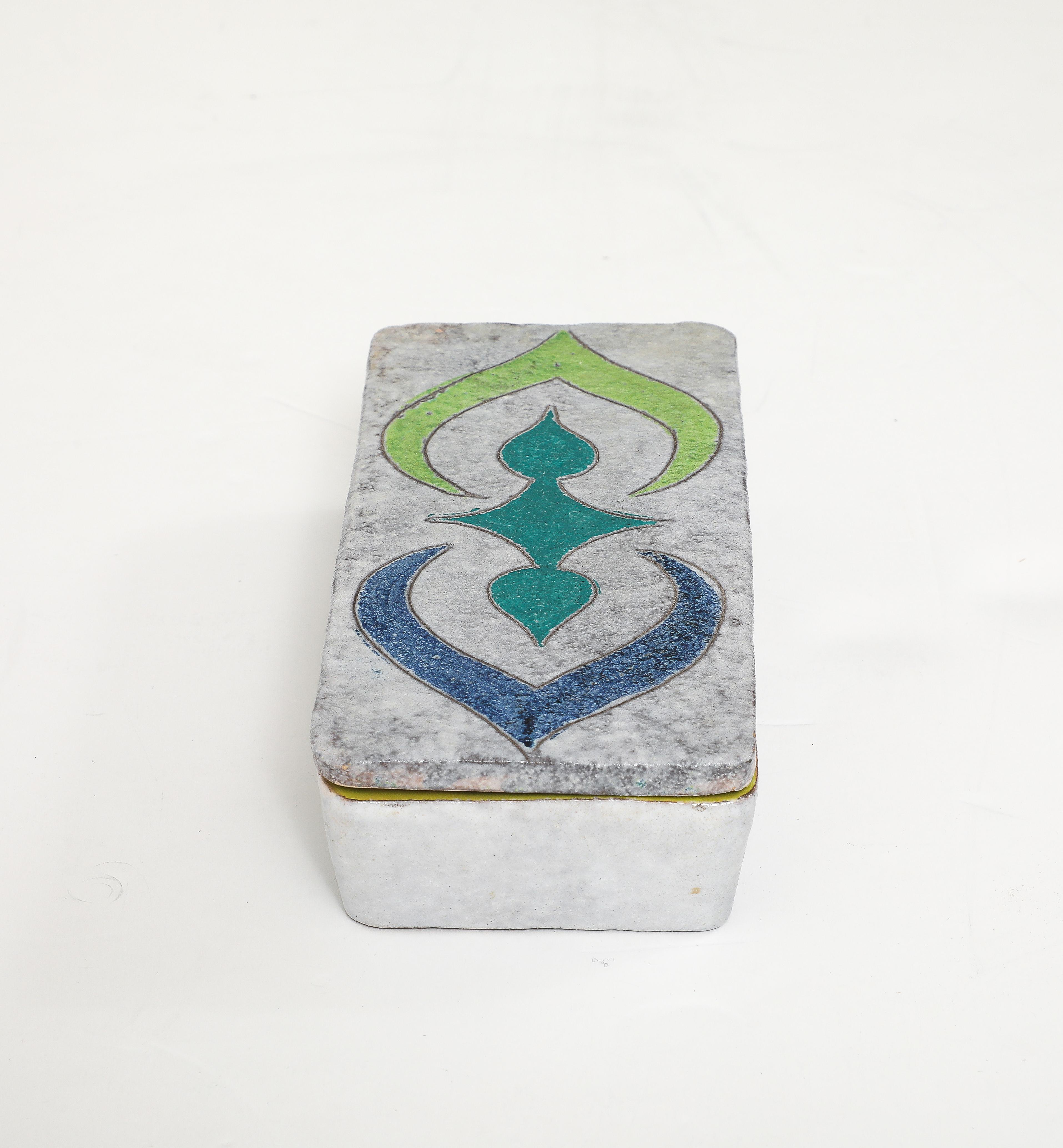 Italian Bitossi Graphic Pattered Ceramic Box For Sale