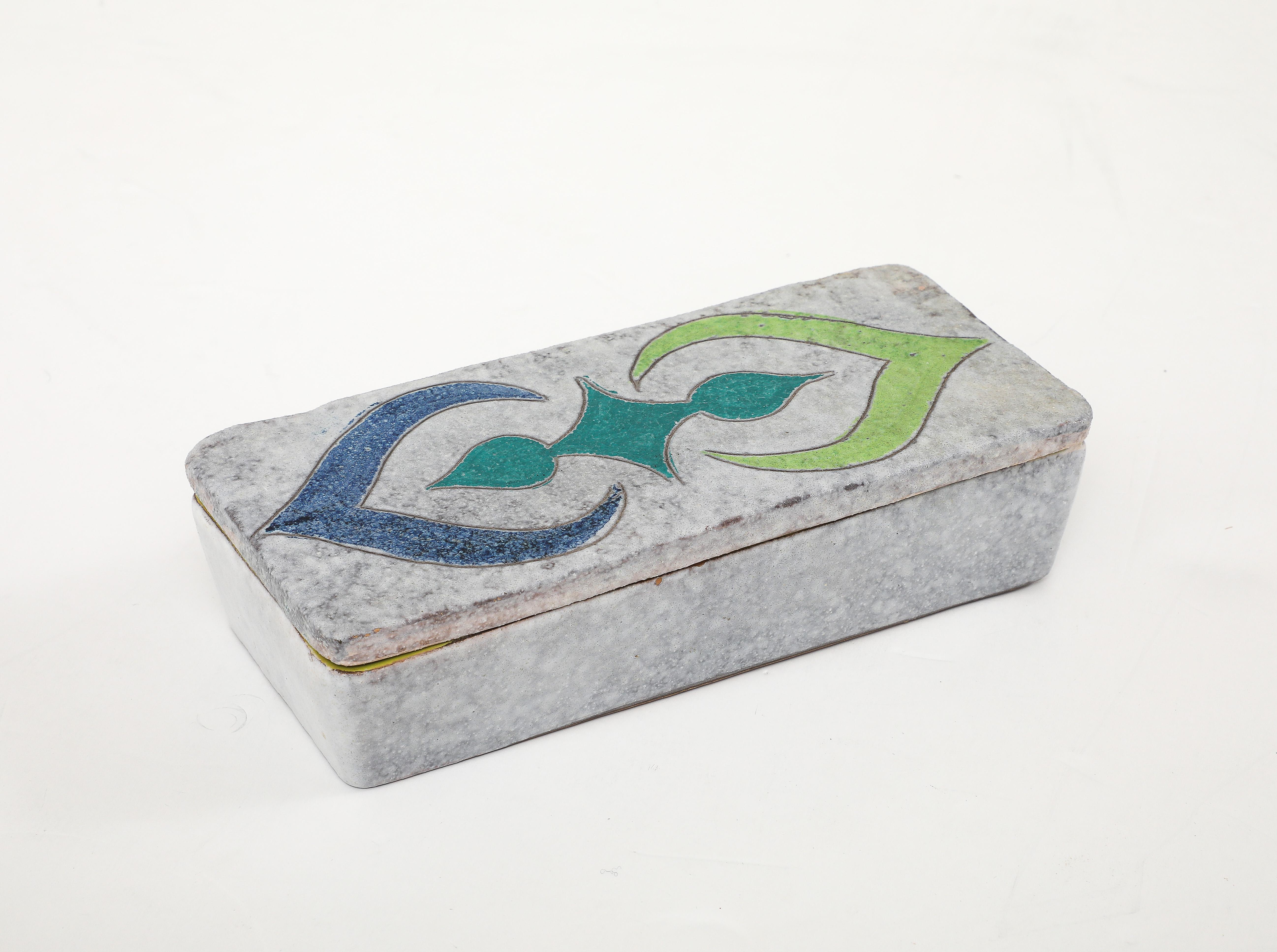 Hand-Crafted Bitossi Graphic Pattered Ceramic Box For Sale