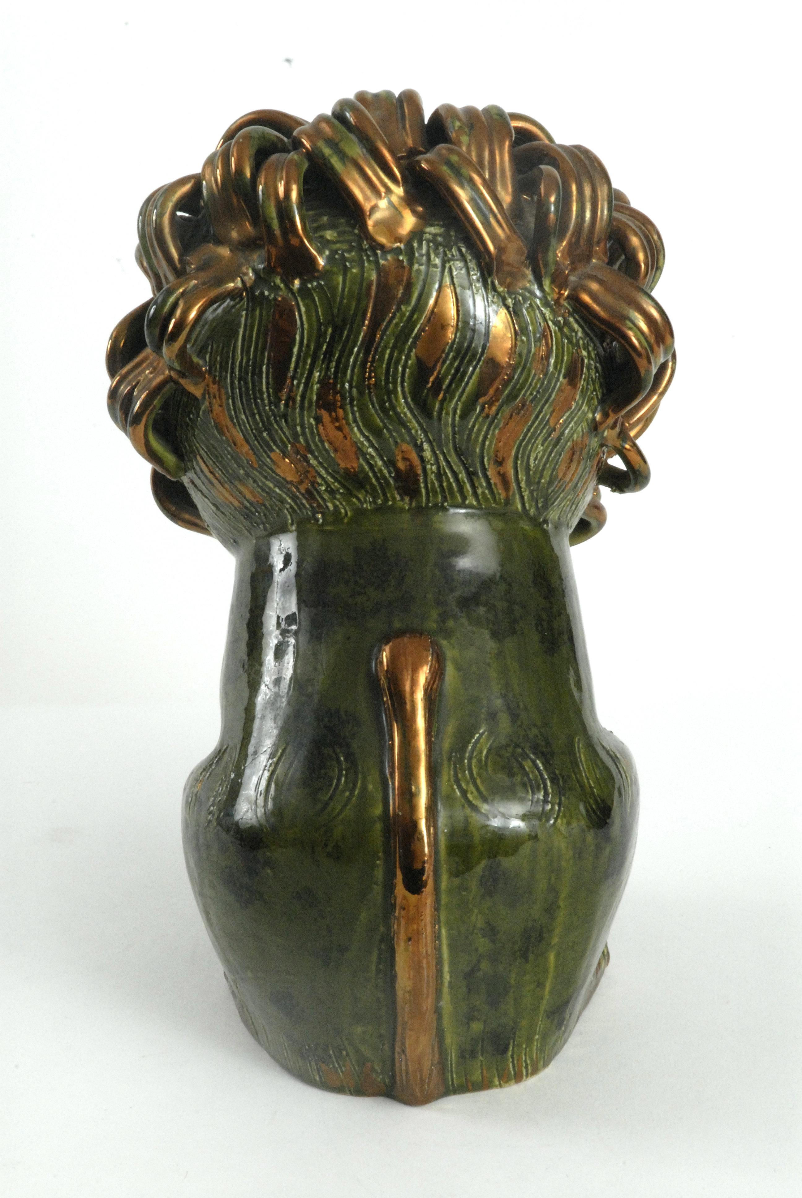 Bitossi Green and Gold Sitting Lion Aldo Londi, Italy, circa 1968 5