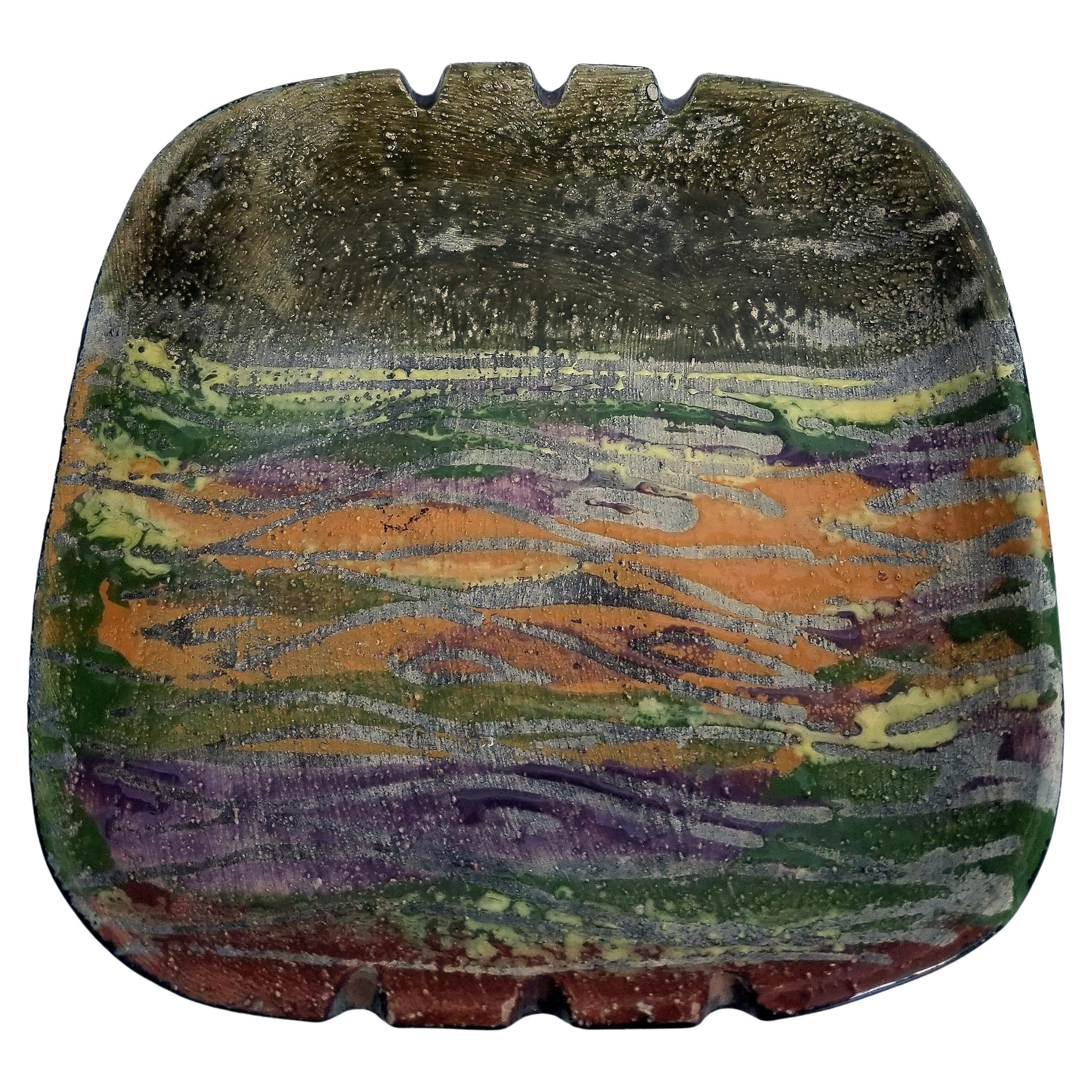 Bitossi Green and Purple Ceramic Catchall Ashtray for Raymor In Good Condition For Sale In Miami, FL