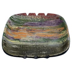 Retro Bitossi Green and Purple Ceramic Catchall Ashtray for Raymor
