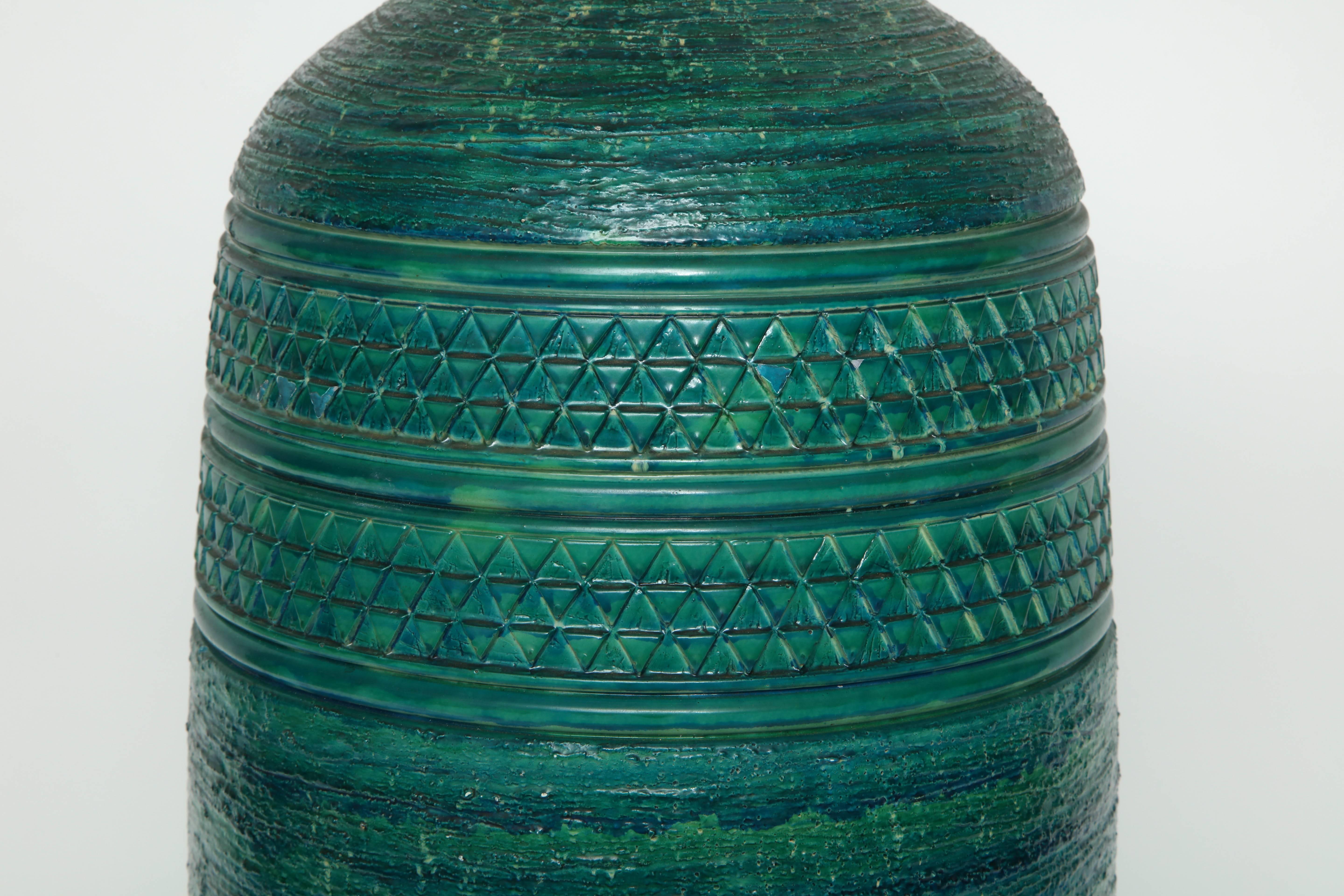 Bitossi Incised Jade Green Ceramic Lamps 4