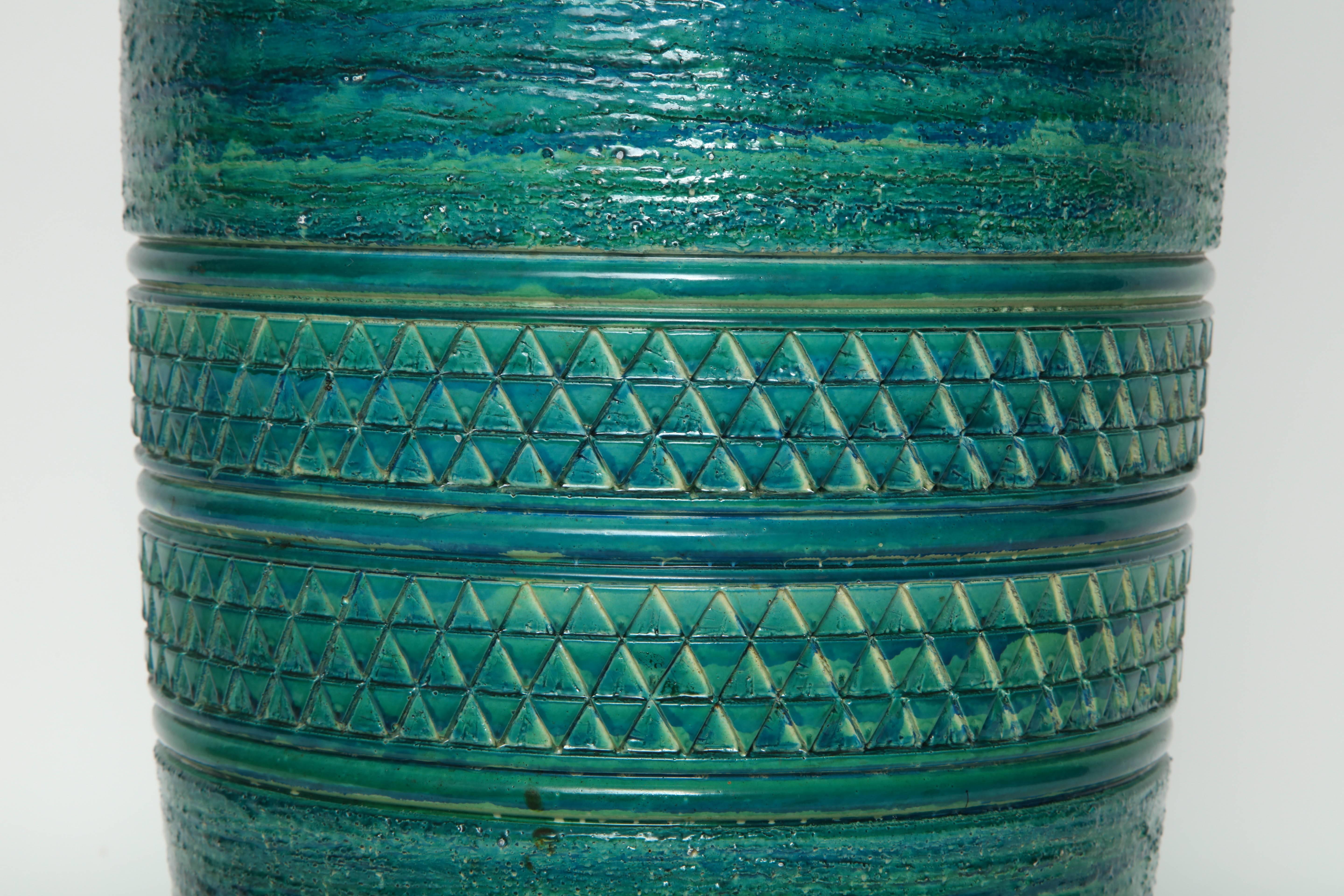 Bitossi Incised Jade Green Ceramic Lamps 2