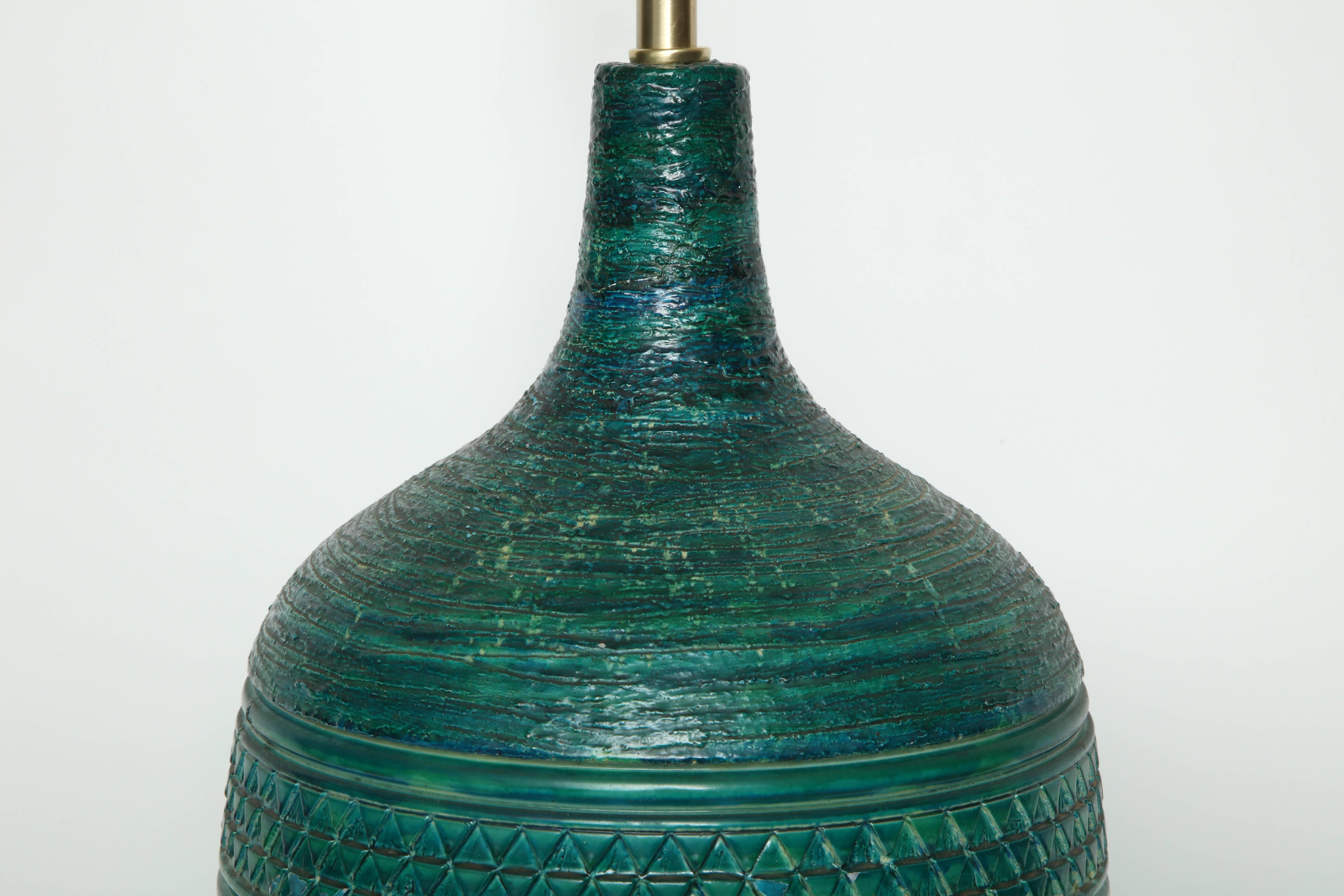 Bitossi Incised Jade Green Ceramic Lamps 3