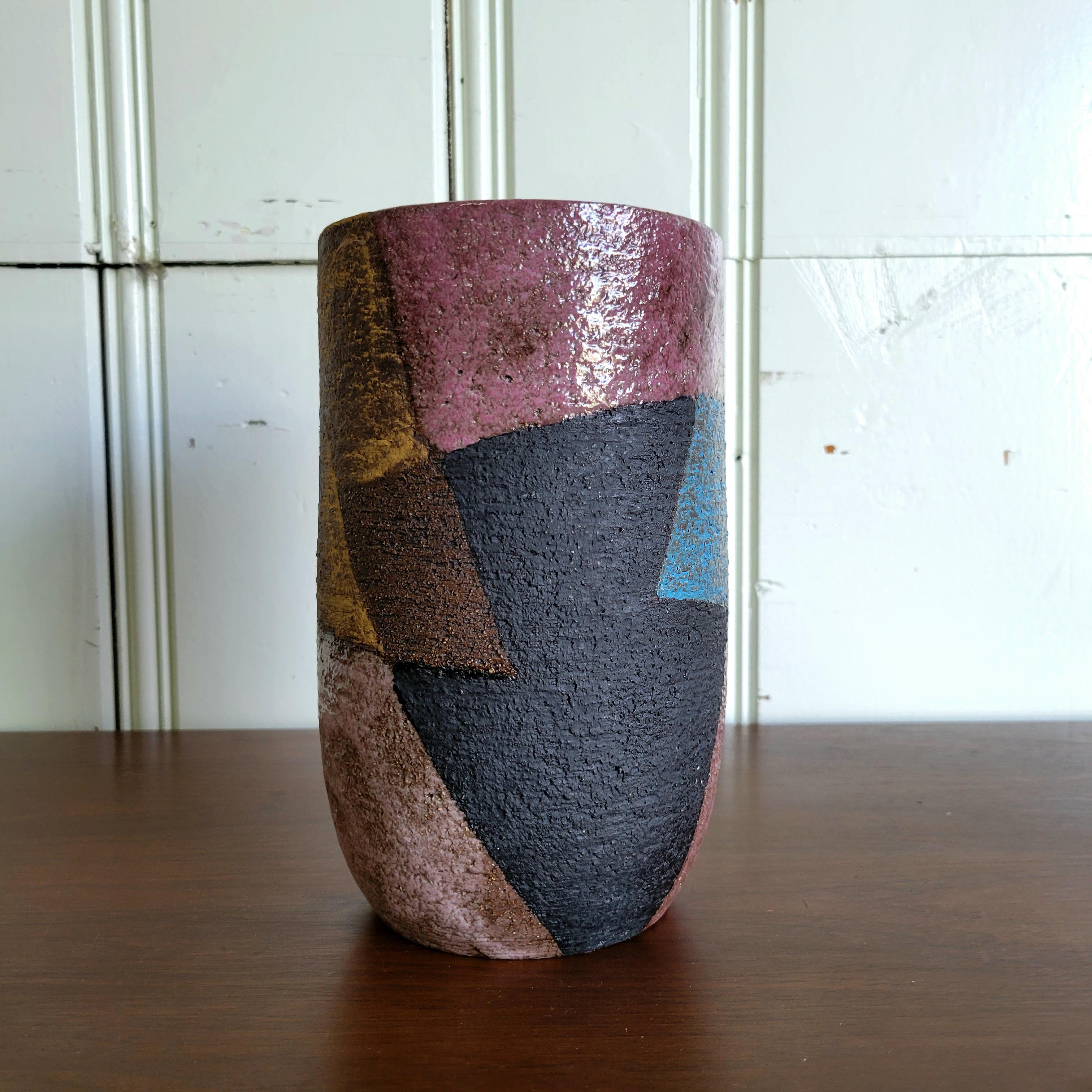 Bitossi Italian Ceramic Vase Patchwork Pink Blue In Excellent Condition For Sale In Springfield, OR