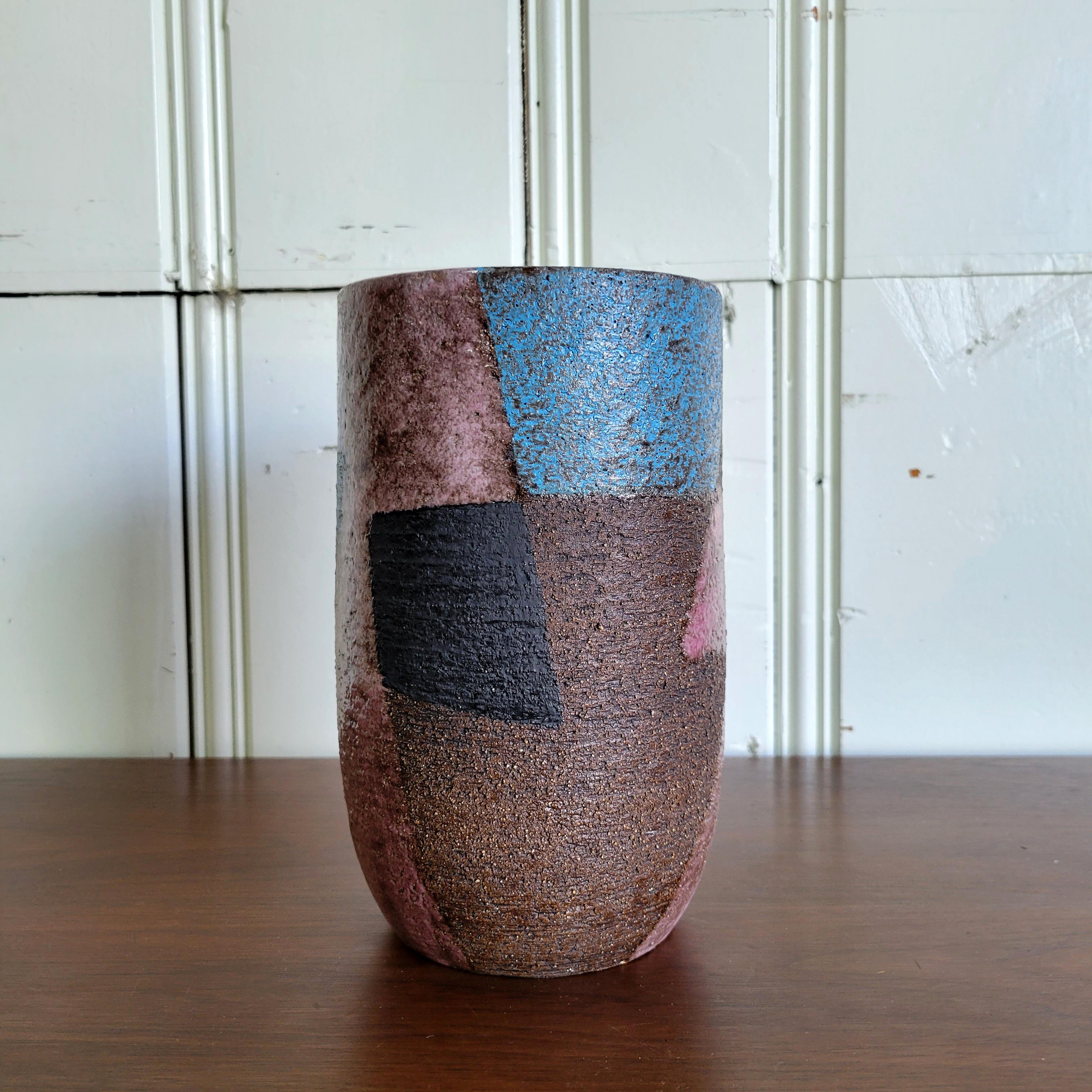Bitossi Italian Ceramic Vase Patchwork Pink Blue For Sale 1