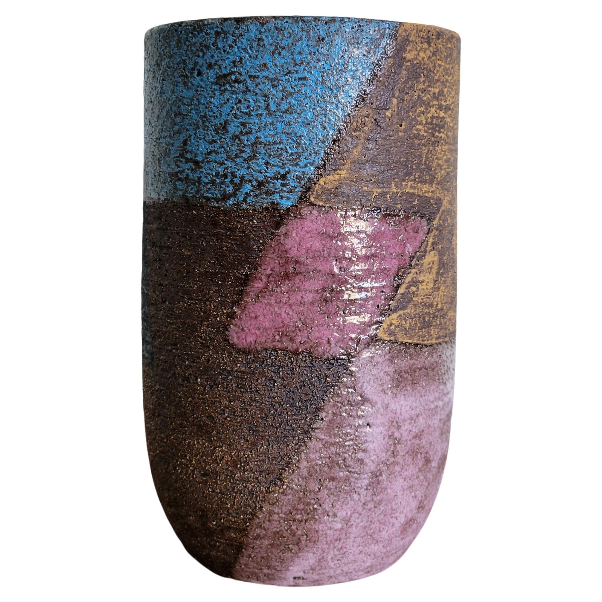 Bitossi Italian Ceramic Vase Patchwork Pink Blue For Sale