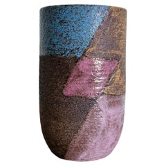 Vase en céramique italienne Bitossi patchwork rose et bleu