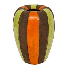 Bitossi Vase, Ceramic Moorish Stripes, Chartreuse, Orange, Brown Signed