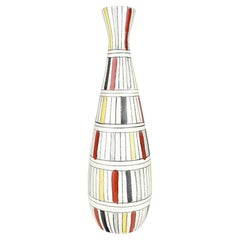 Bitossi Italian Ceramic Vase with Geometric Stripes, Signed, Mid-Century