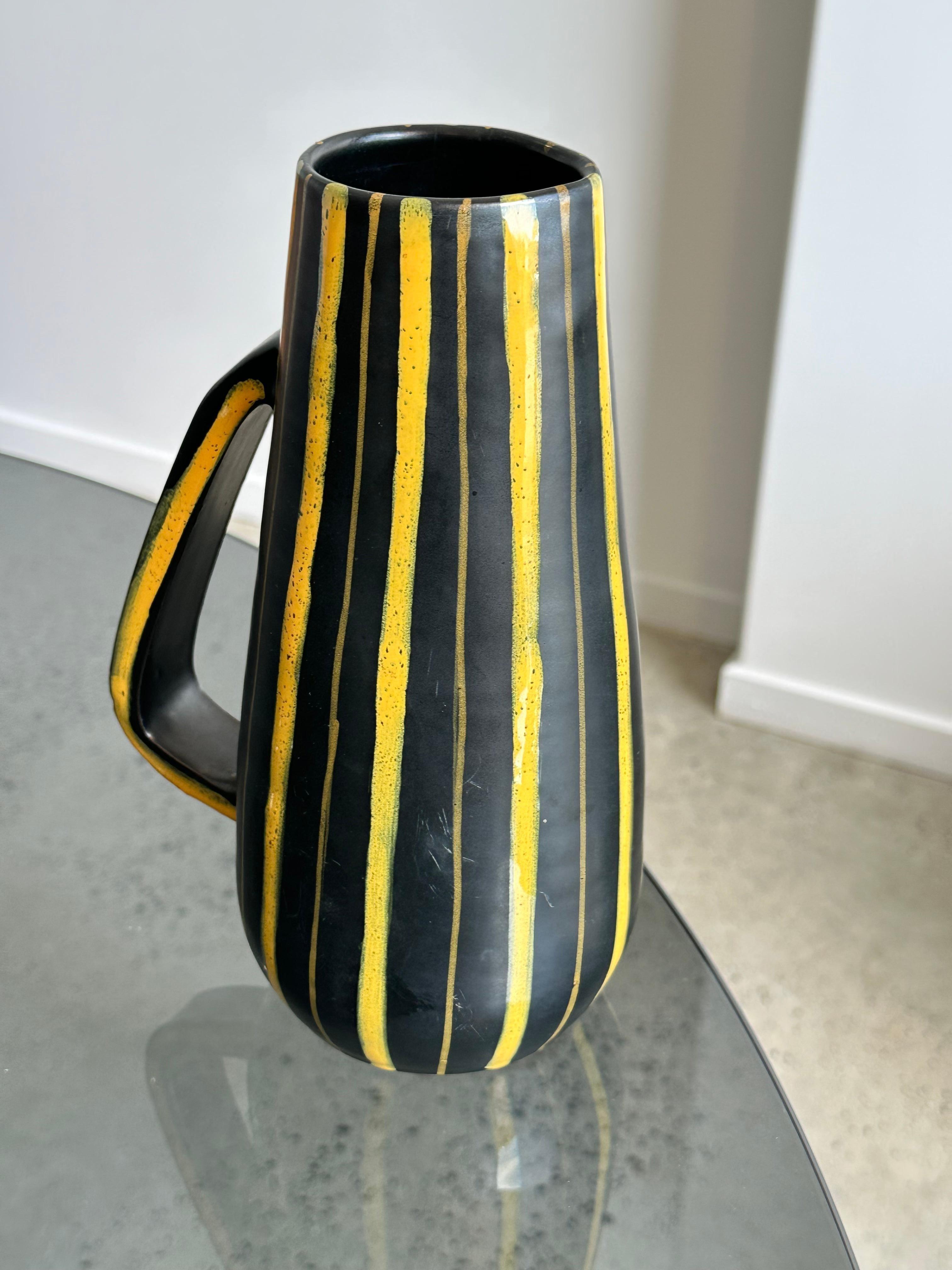 Bitossi  Italian Glazed Ceramic Vase Yellow and Black Stripes 1960s 5