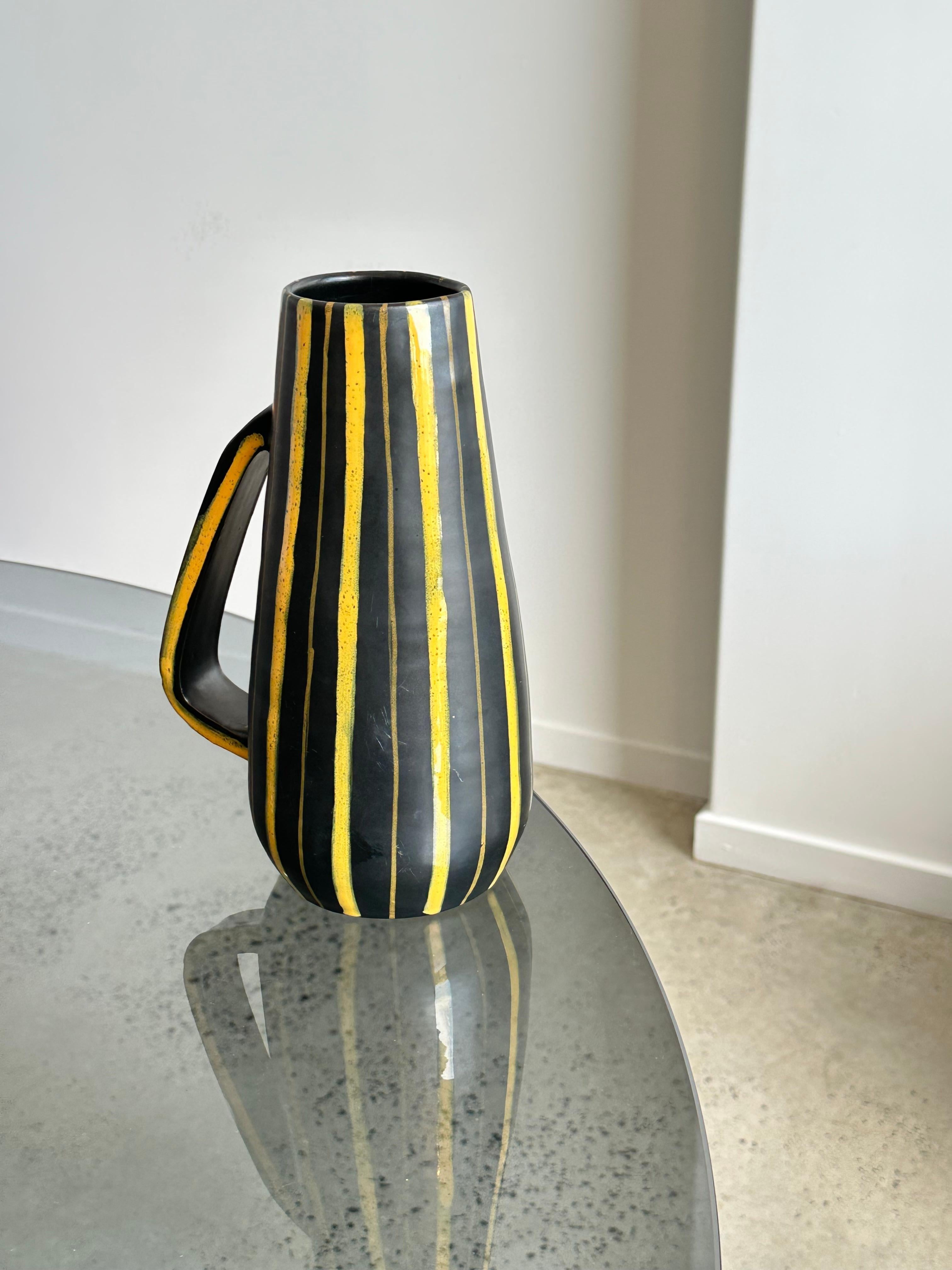 Bitossi  Italian Glazed Ceramic Vase Yellow and Black Stripes 1960s 6