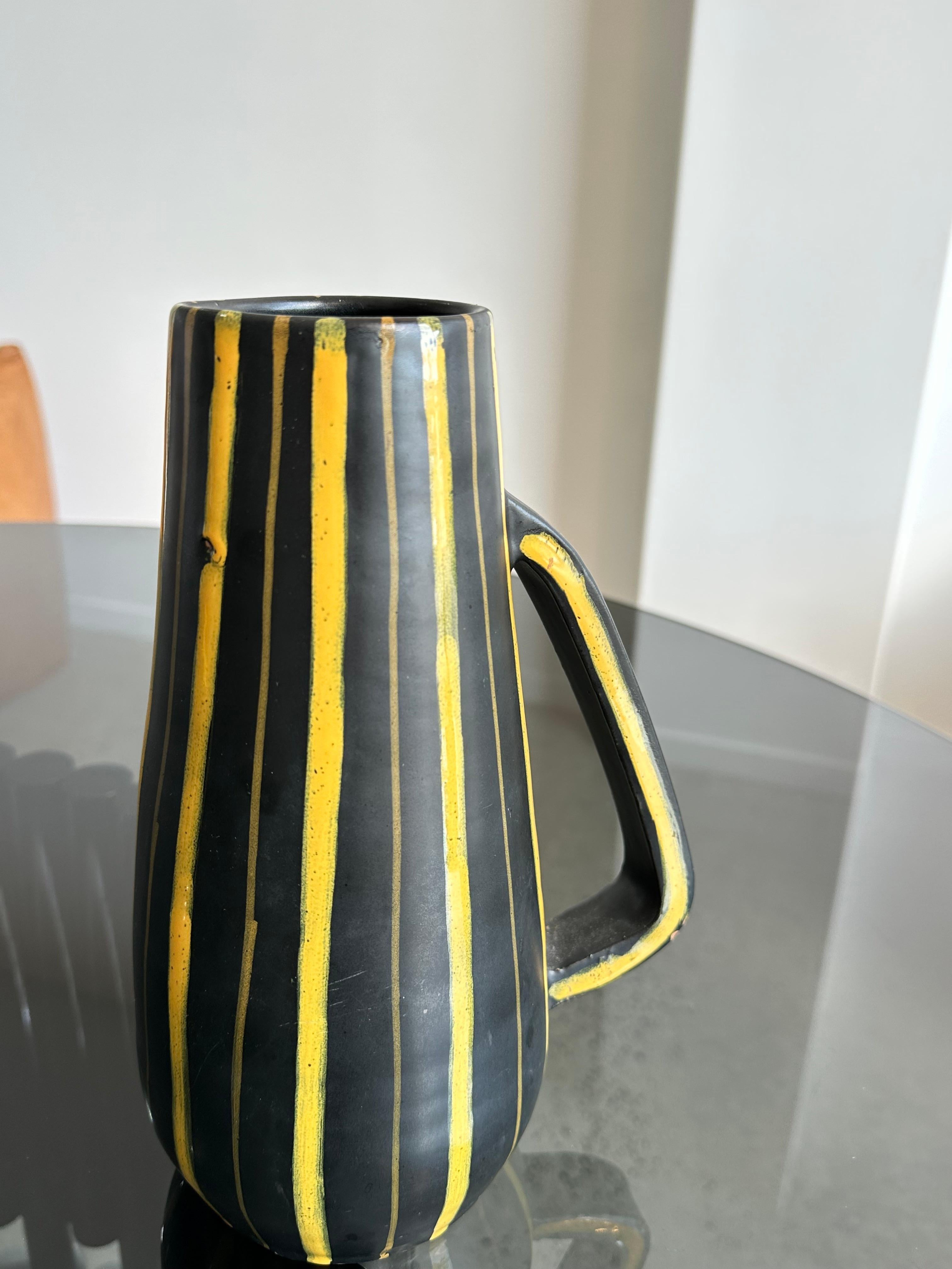Bitossi  Italian Glazed Ceramic Vase Yellow and Black Stripes 1960s In Good Condition In Byron Bay, NSW