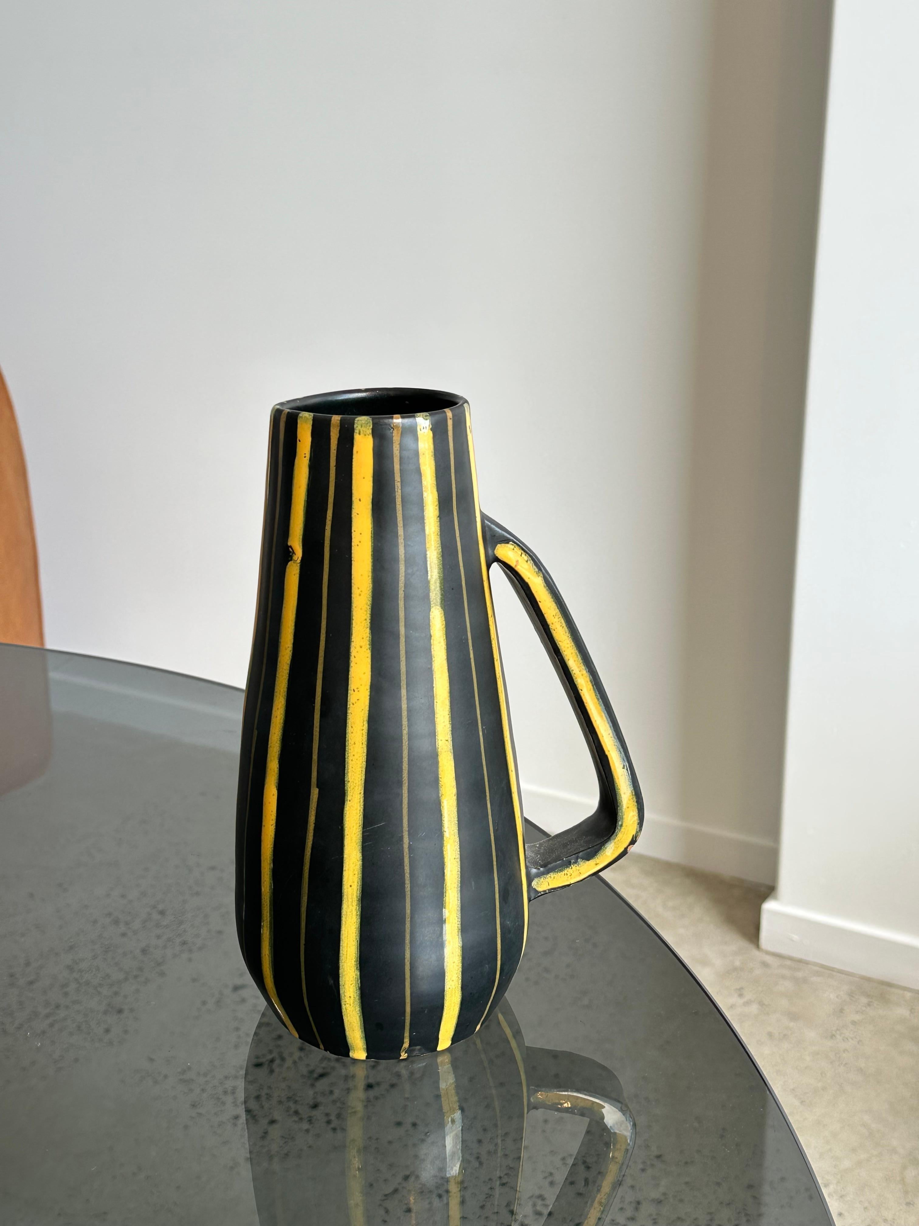 Mid-20th Century Bitossi  Italian Glazed Ceramic Vase Yellow and Black Stripes 1960s